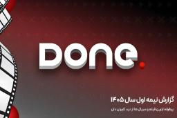 لوگوی کلمه DONE در کنار نوار فیلم سینمایی روی پس‌زمینه قرمز