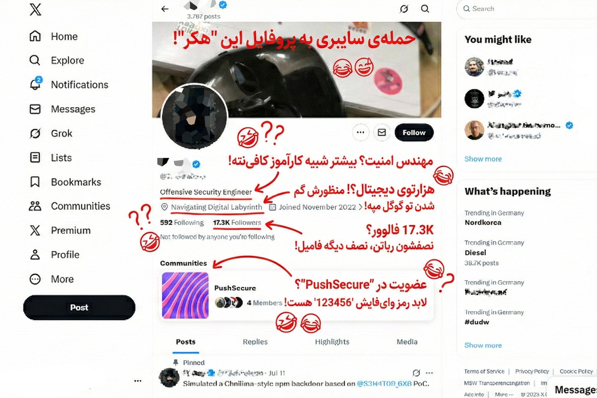 رُست پروفایل یک کاربر در ایکس با هوش مصنوعی