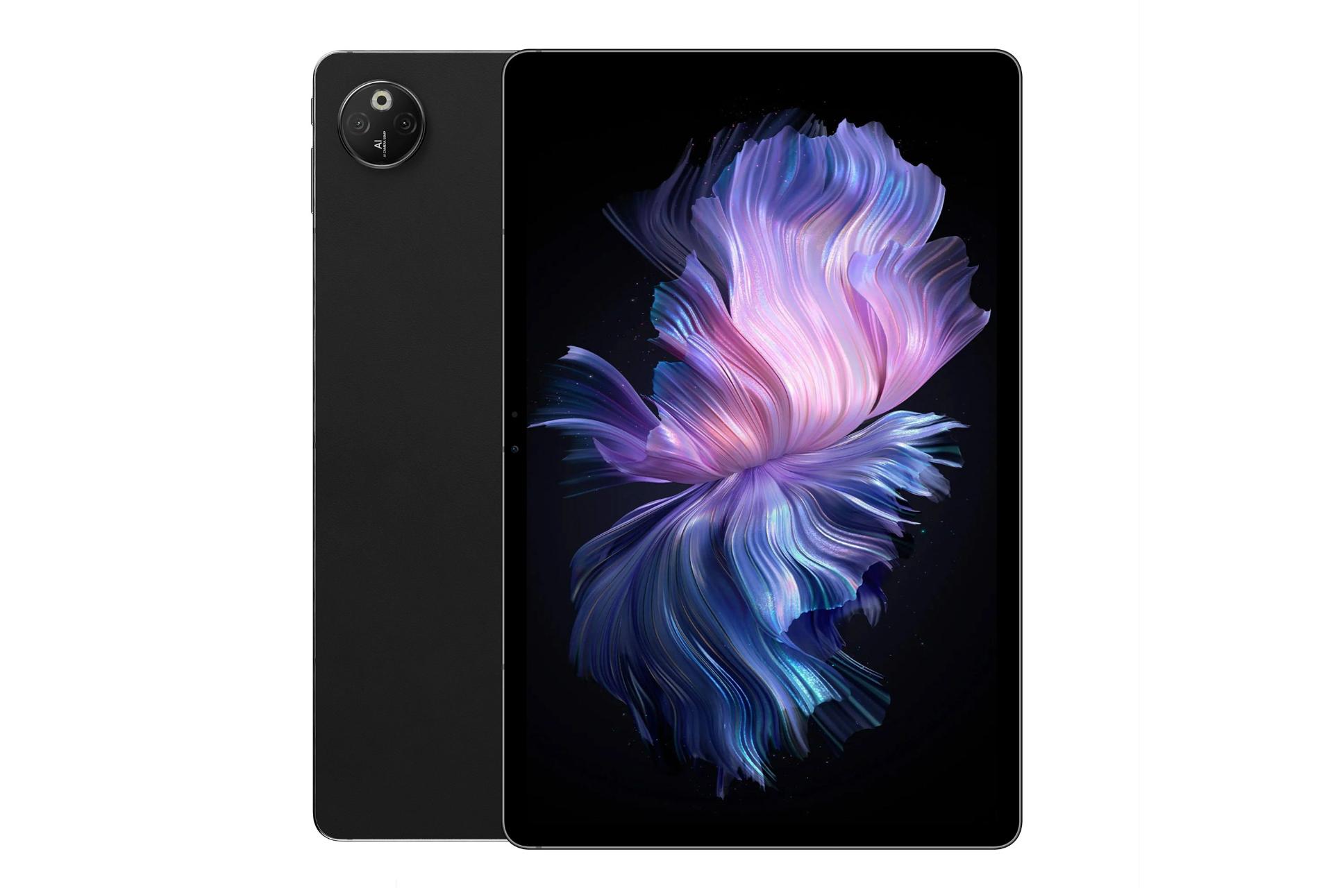 نمای کلی تبلت T30 Max دوجی / Doogee T30 Max با نمایشگر روشن و نمایش دوربین پنل پشت رنگ مشکی