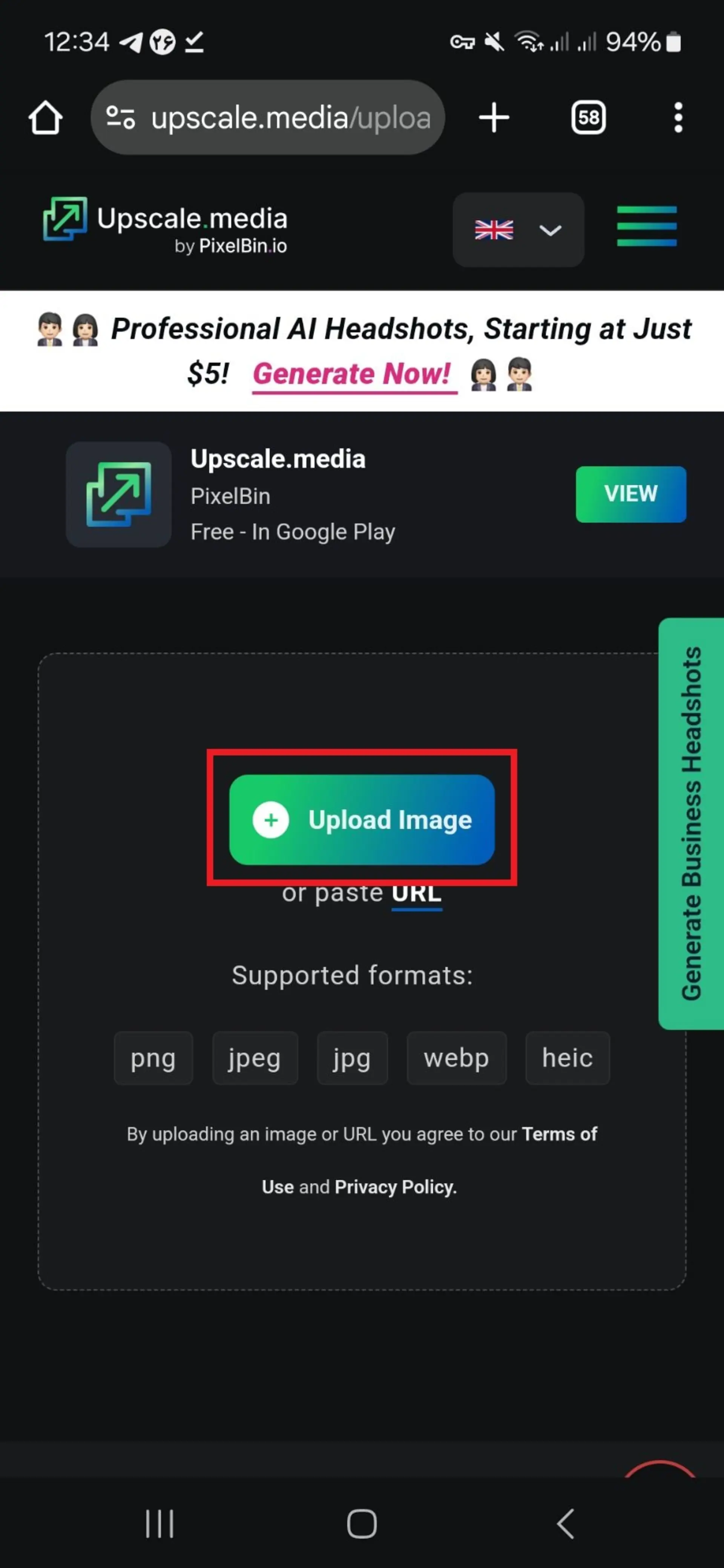 اپلود تصویر  در Upscale.media