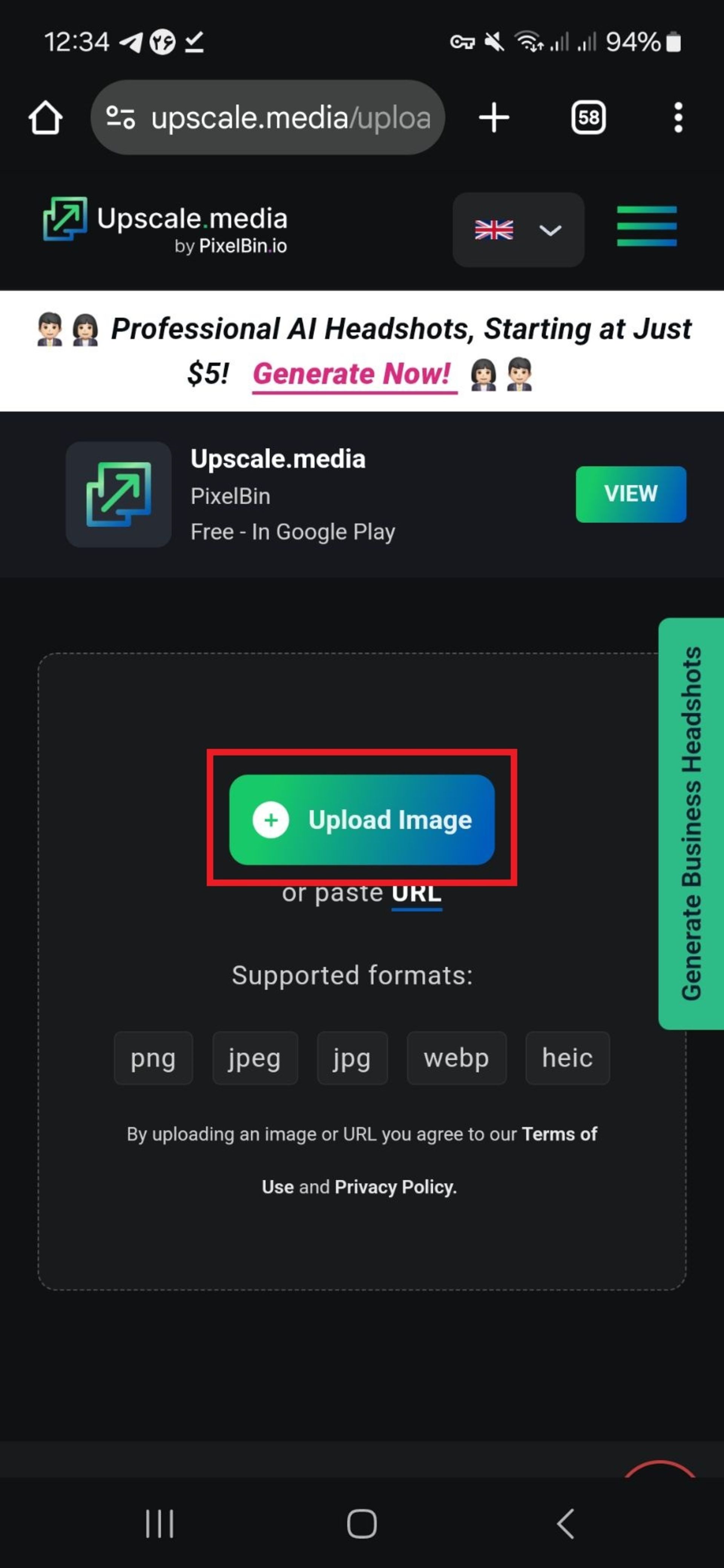 اپلود تصویر  در Upscale.media
