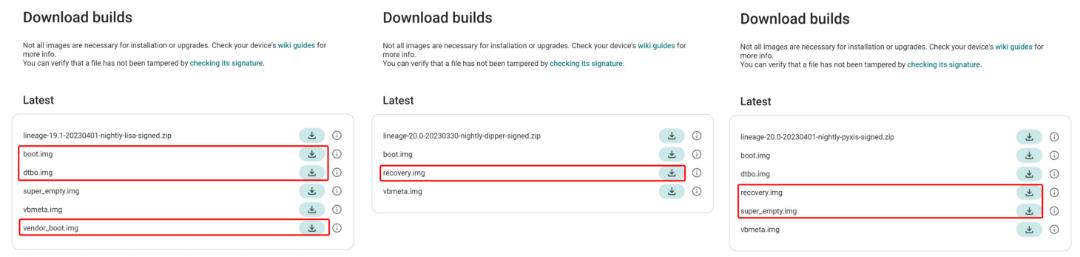 ایمیج های لازم برای نصب LineageOS