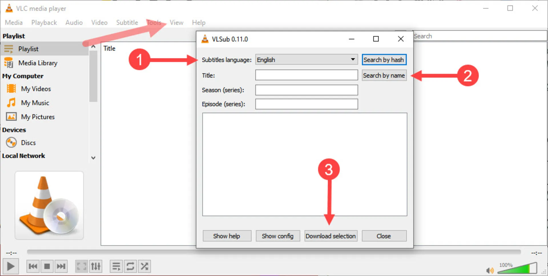 منوی دانلود زیرنویس برنامه VLC