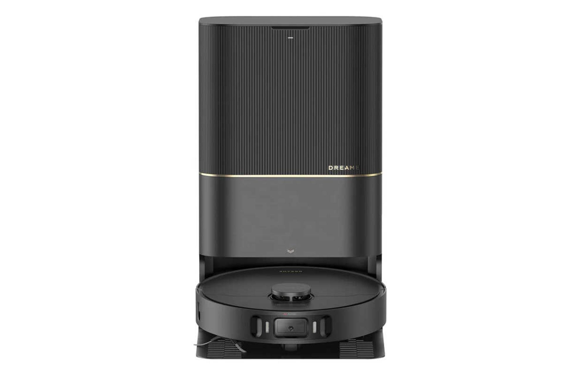 نمای جلوی جارو رباتیک دریم X30 Ultra به همراه مخزن تخلیه خودکار رنگ مشکی