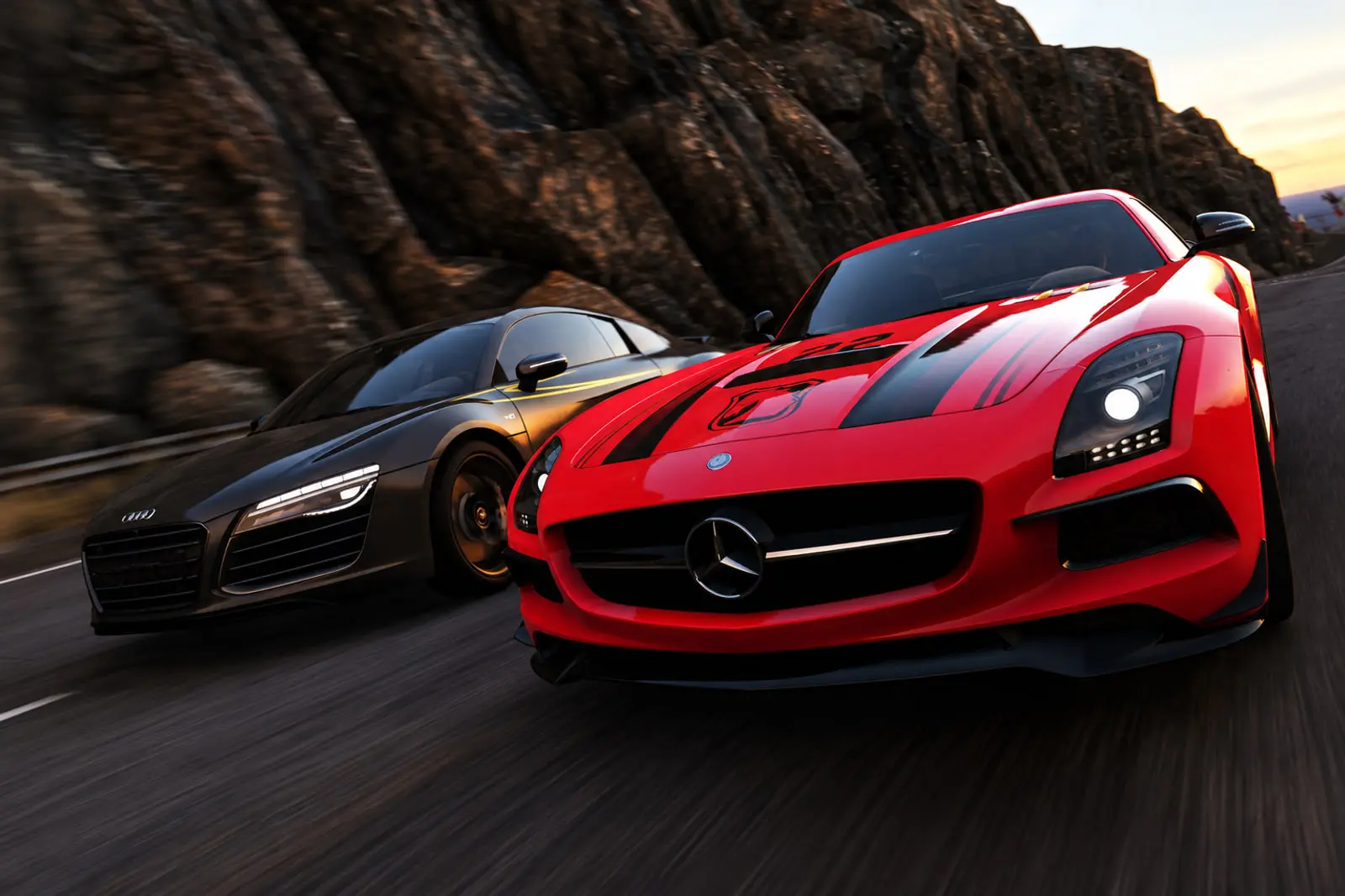 خودروهای مرسدس بنز و آئودی در حال مسابقه در بازی Driveclub