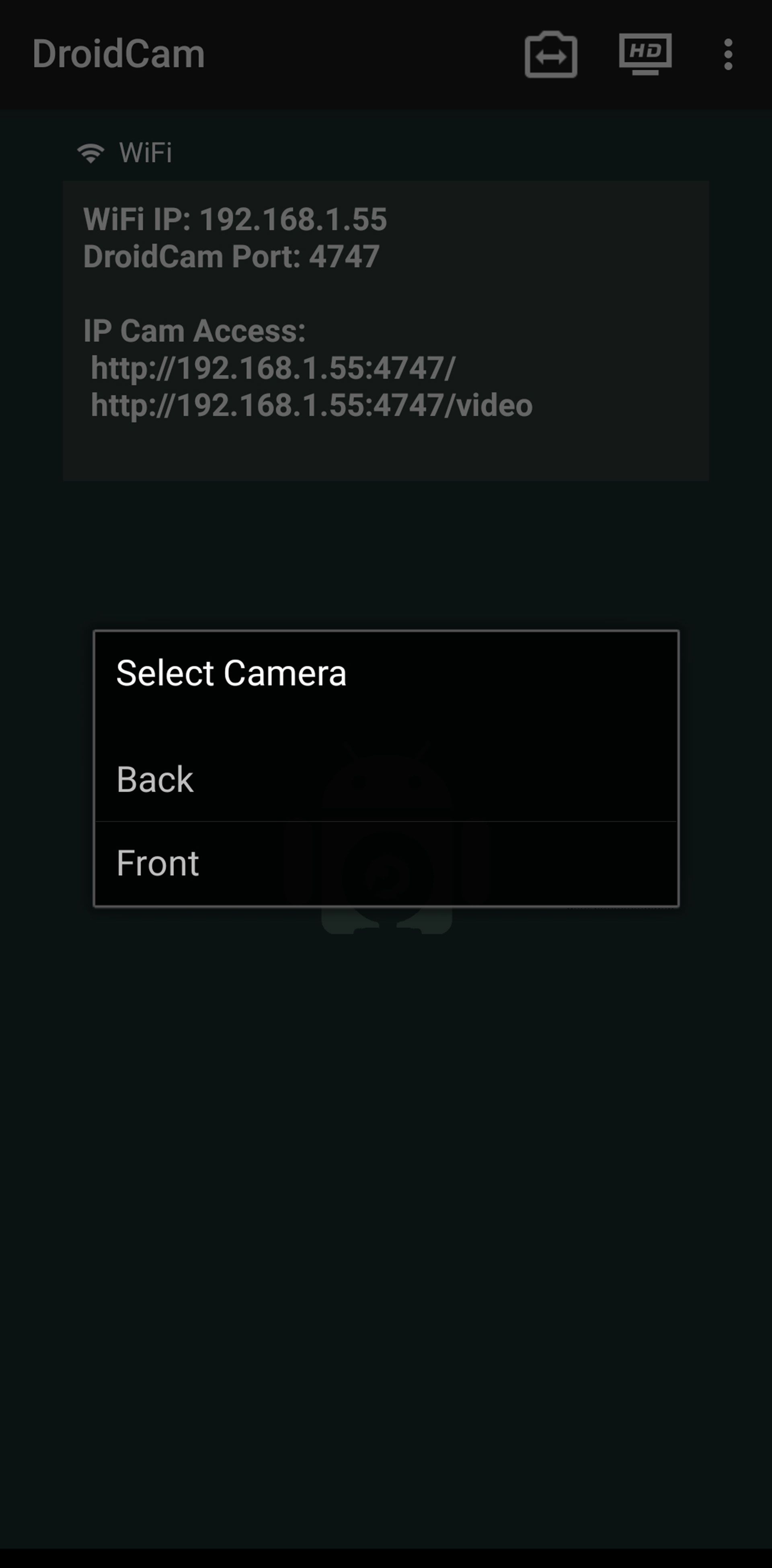 تنظیم کردن دوربین گوشی در IP cam