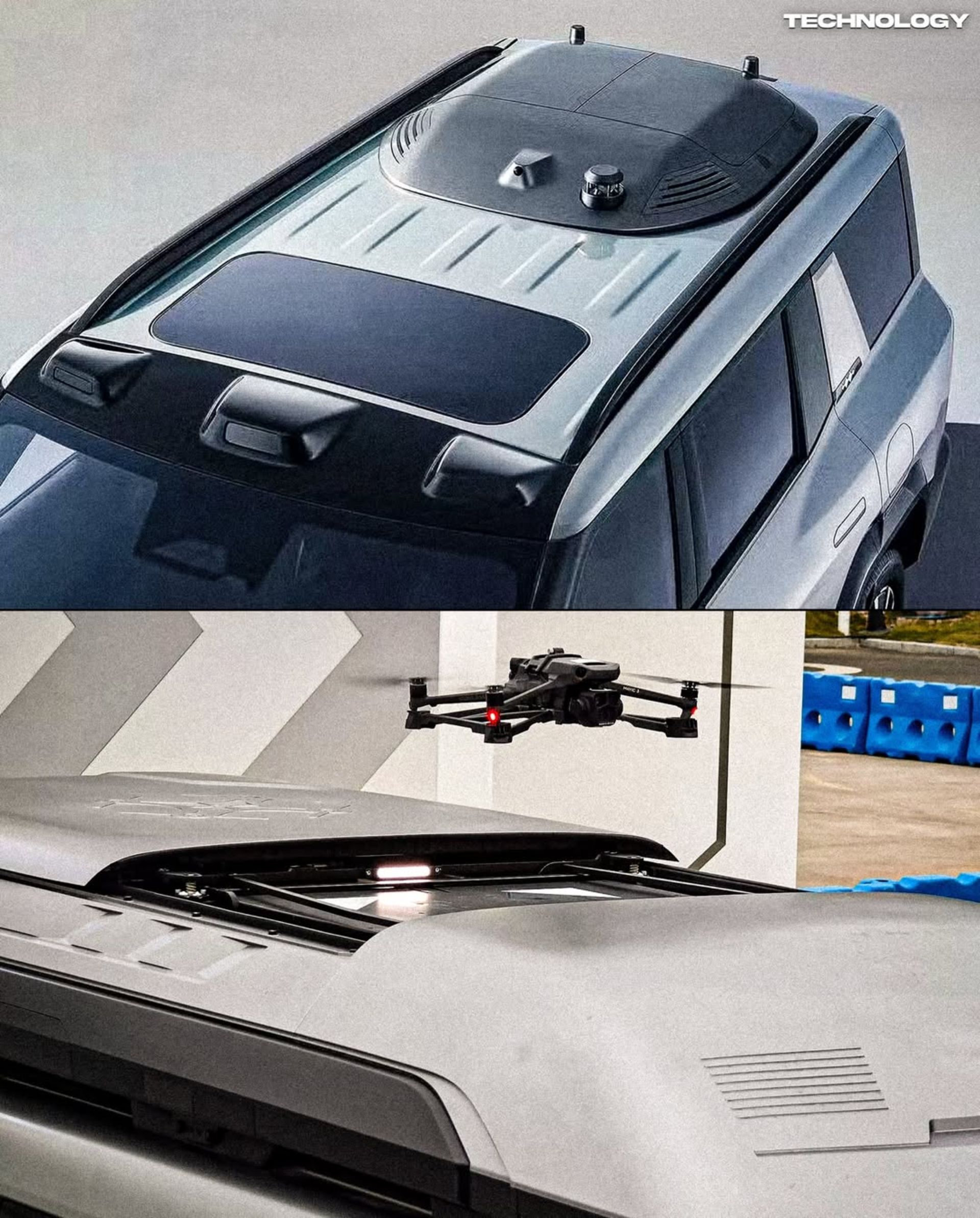 نمای یک پهپاد بالای سقف خودرو