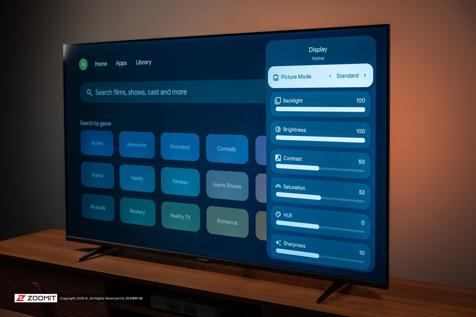 منوی تنظیمات تلویزیون ایکس‌ویژن XCU700
