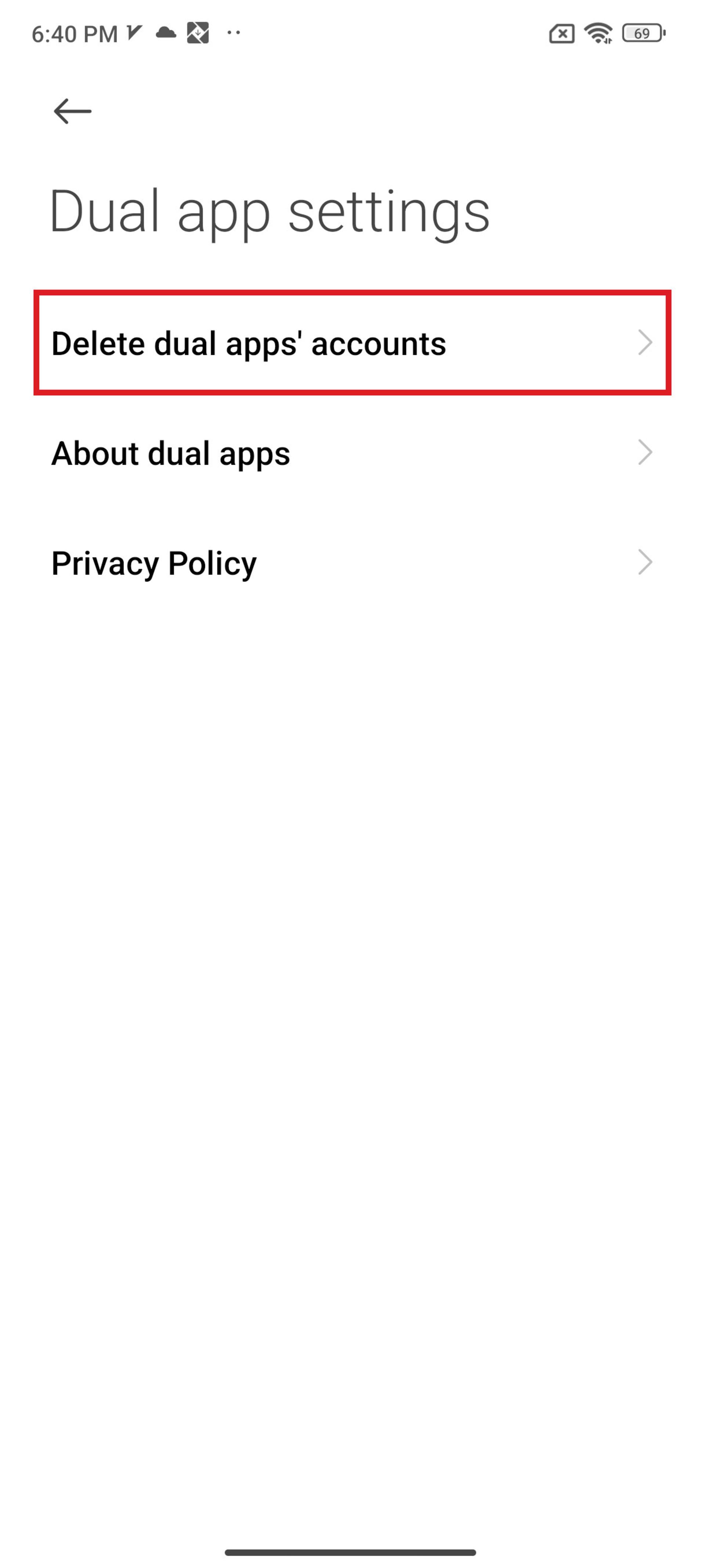 تنظیمات Dual apps