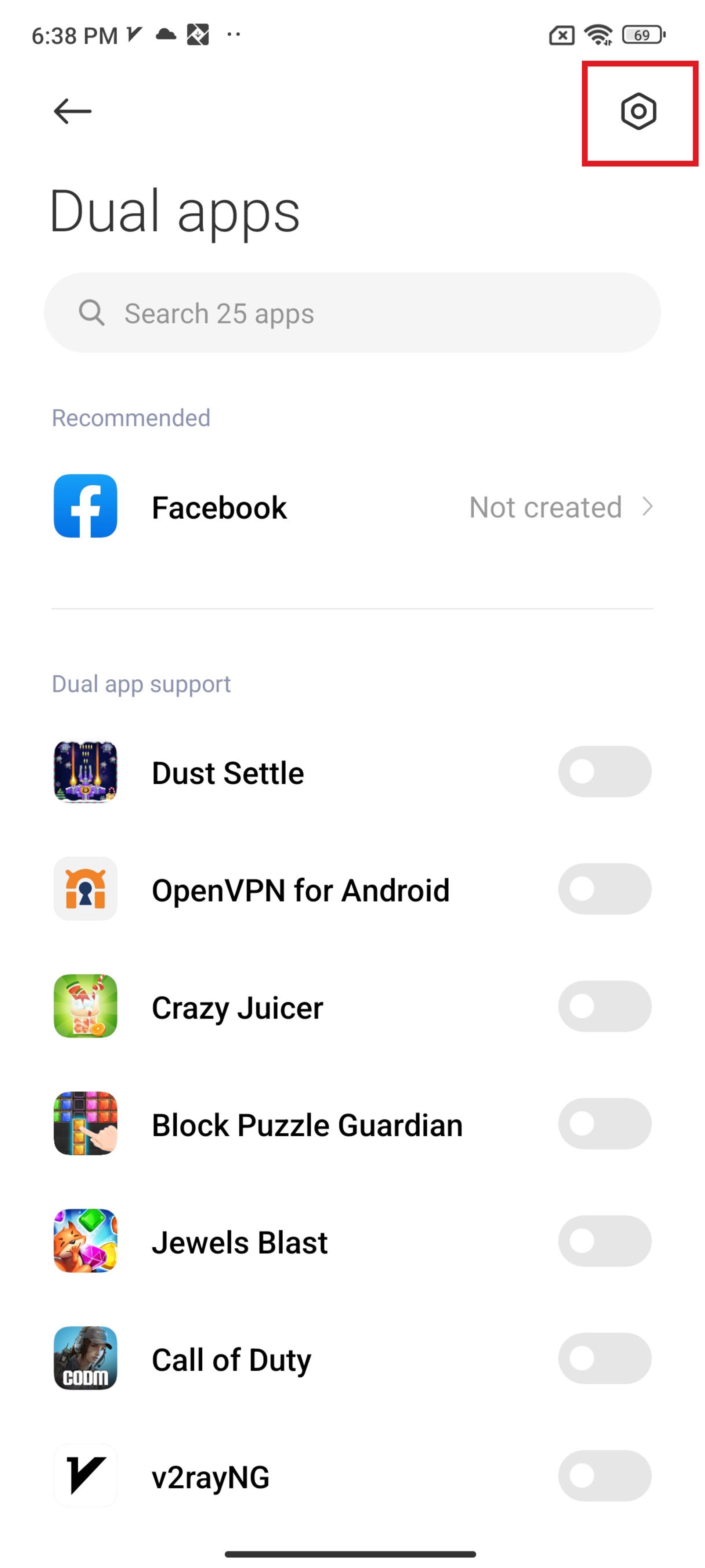 فهرست‌ برنامه‌ها در Dual apps