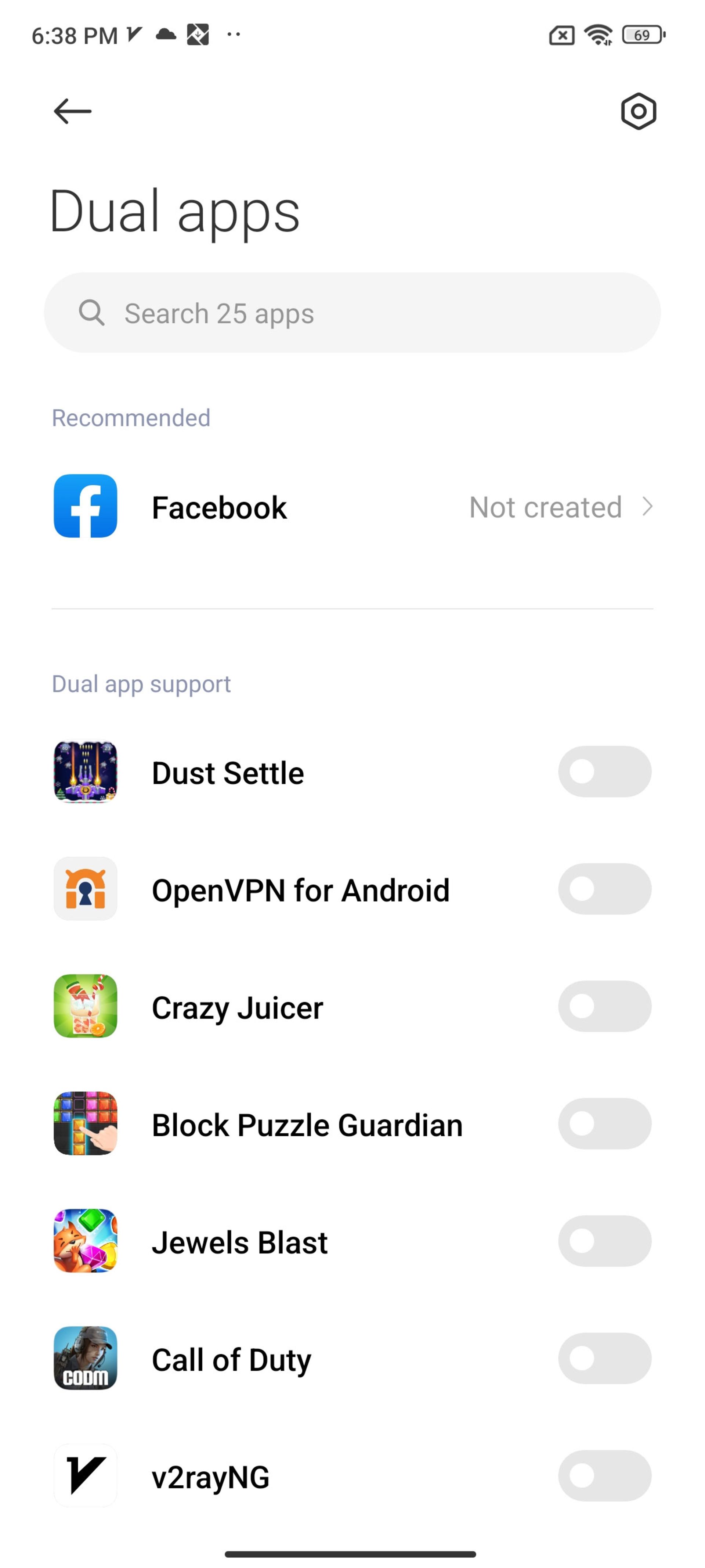 فهرست برنامه‌ها در Dual apps