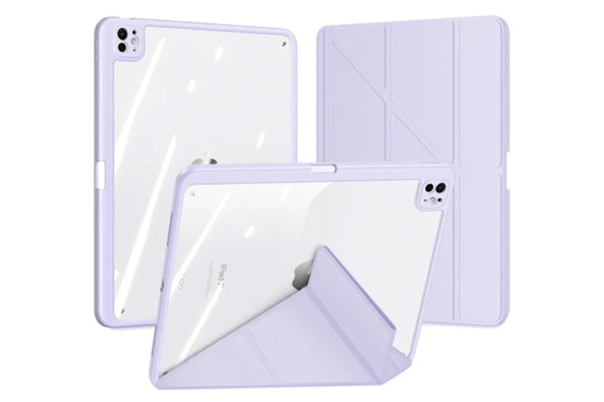 رنگ بنفش قاب تبلت کیف کلاسوری دوکس دوکیس مدل Magi مناسب اپل iPad Pro 13 2024