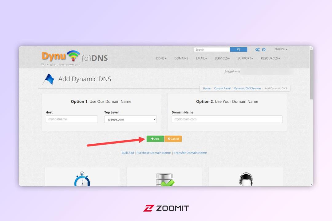 تعریف DDNS Services در وب‌سایت Dynu