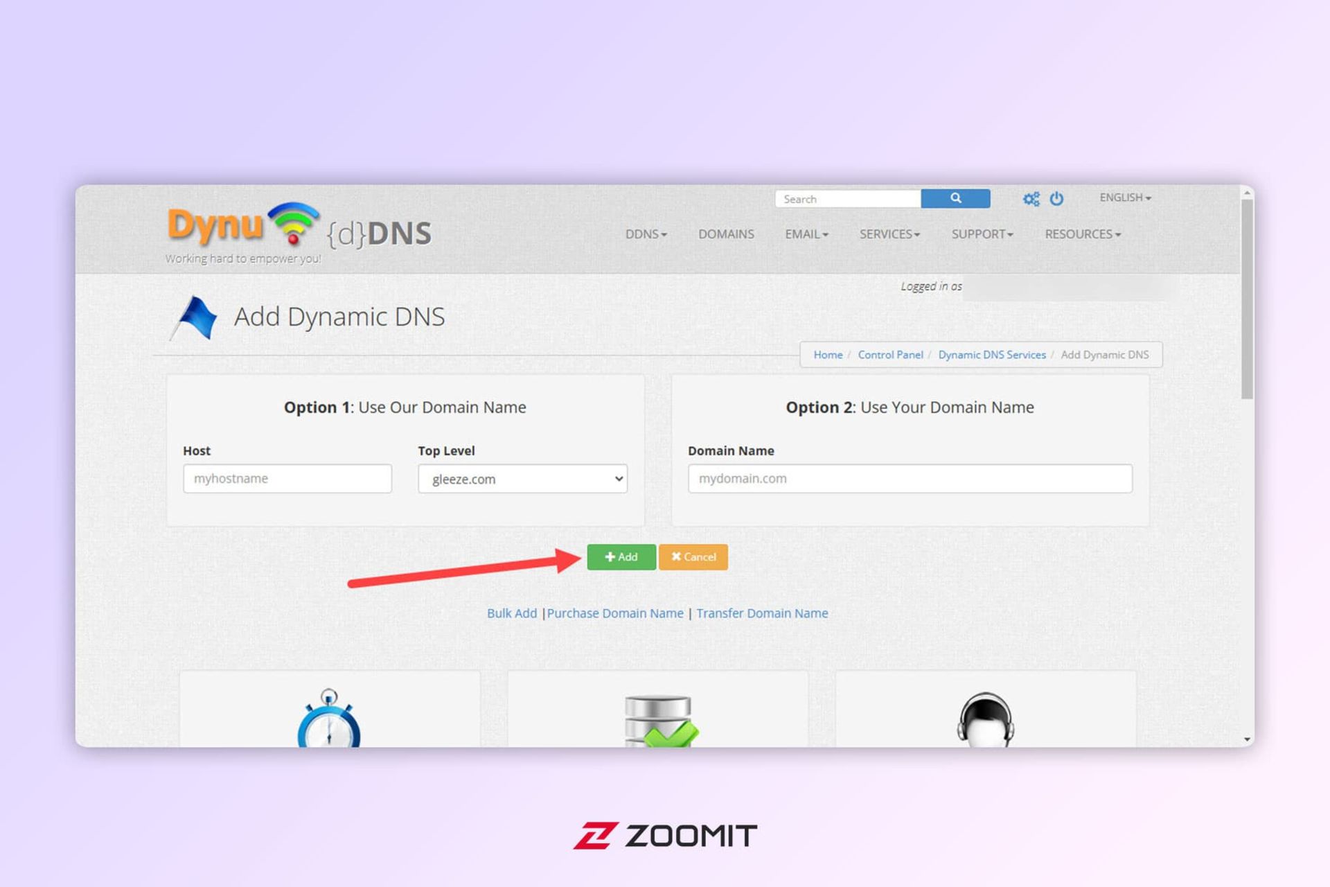 Definition of DDNS Services on the Dynu website