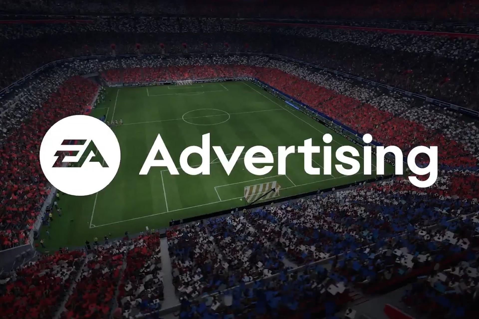 لوگو بخش EA Advertising با پس‌زمینه‌ی استادیوم فوتبال