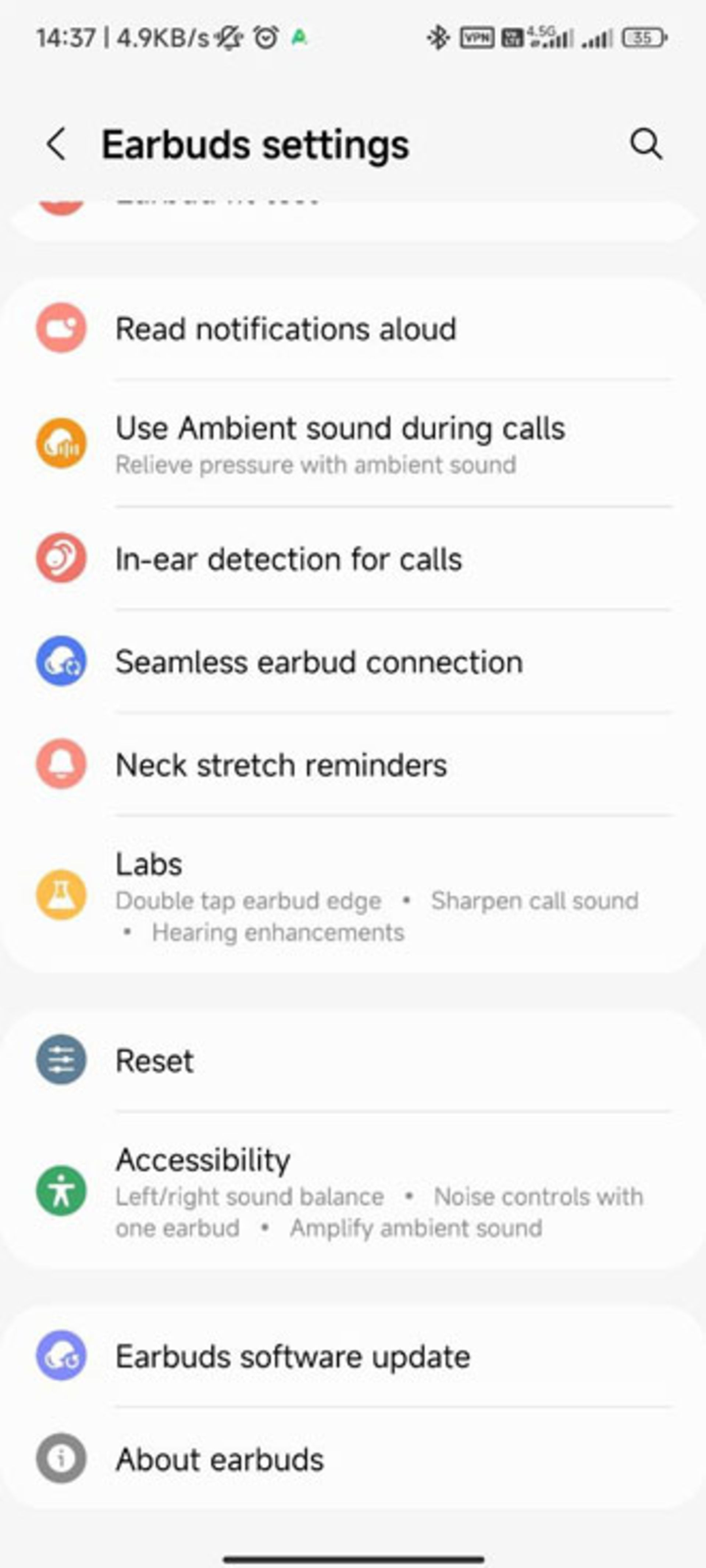تنظیمات Earbuds سامسونگ