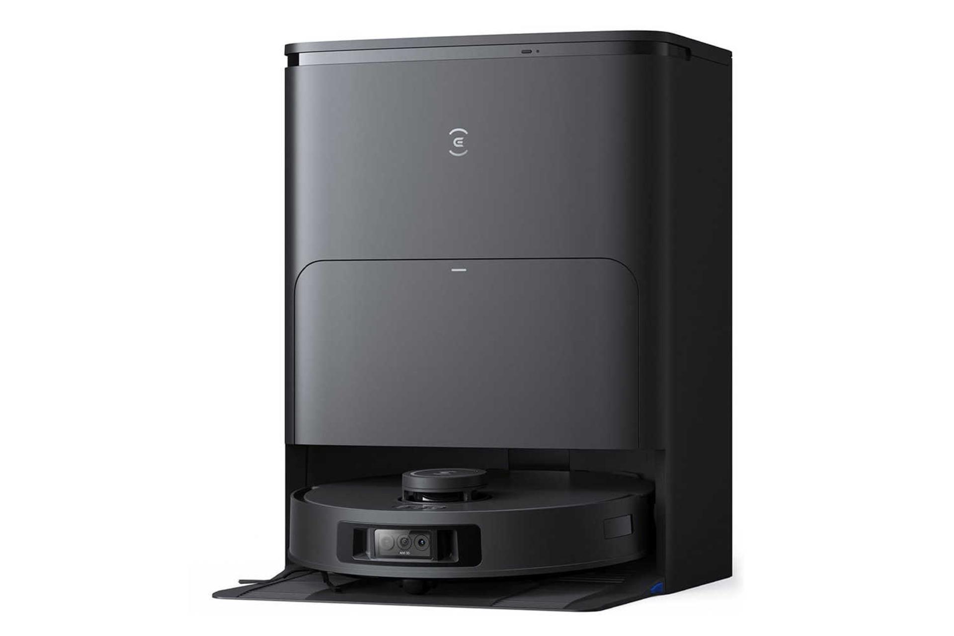 نمای جلوی جارو رباتیک اکووکس DEEBOT T30S PRO  به همراه مخزن تخلیه رنگ مشکی