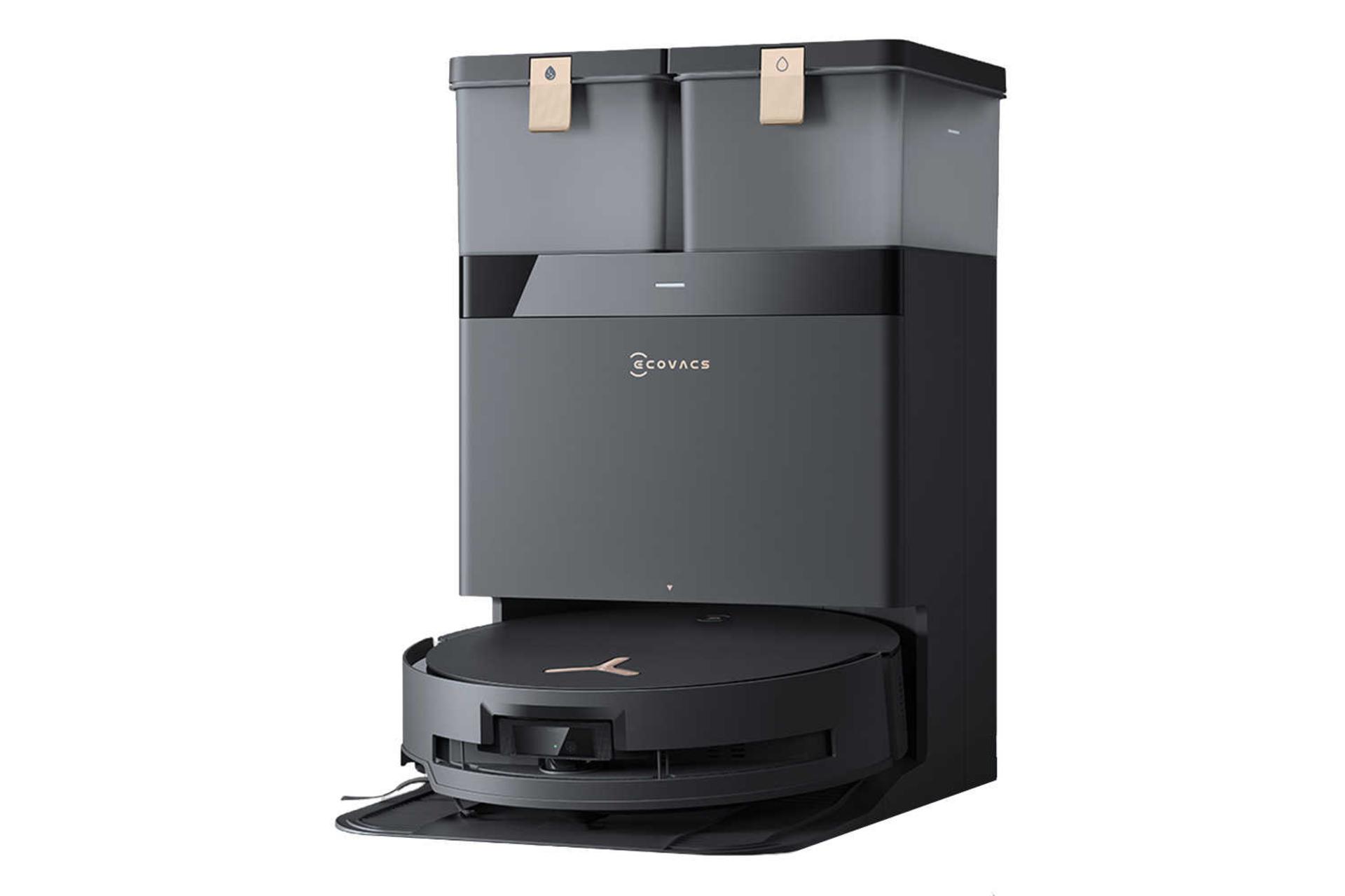 نمای سمت راست جارو رباتیک اکووکس X8 PRO OMNI به همراه مخزن تخلیه زباله
