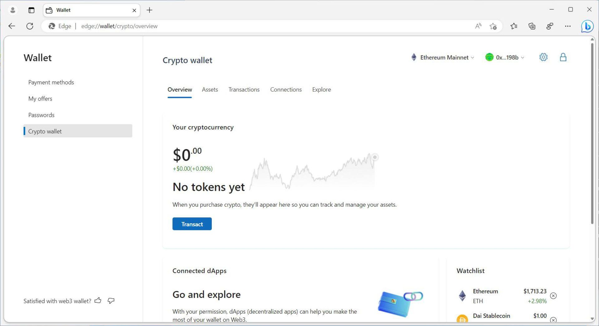 کیف پول رمزارز مرورگر مایکروسافت اج