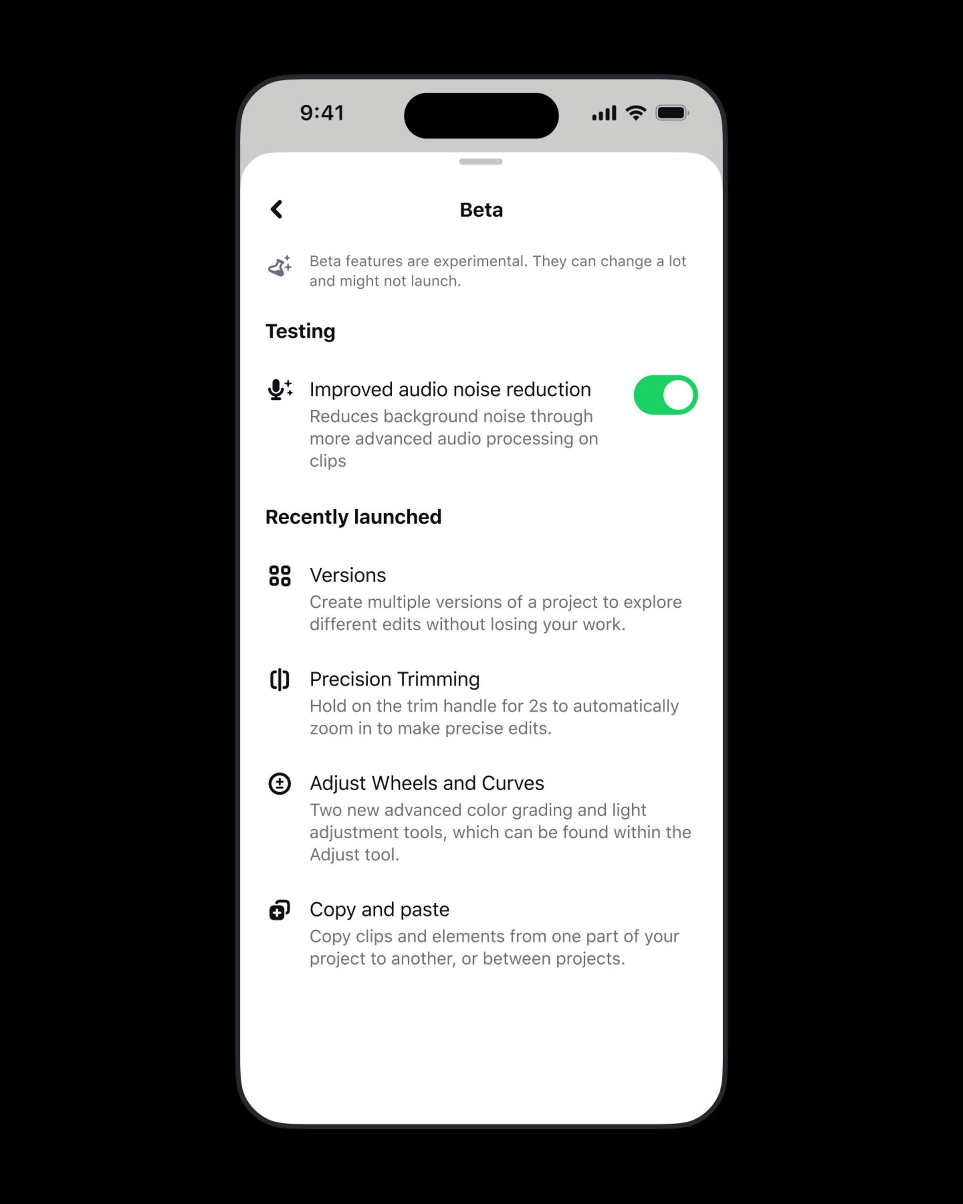 تب Beta در اپ Edits