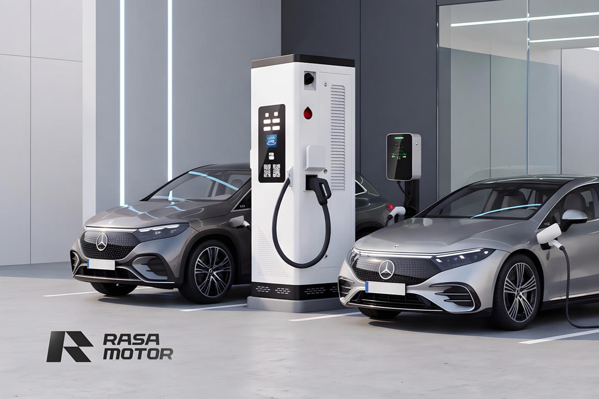 خودروهای برقی مرسدس بنز (Mercedes-Benz) در حال شارژ در ایستگاه مخصوص