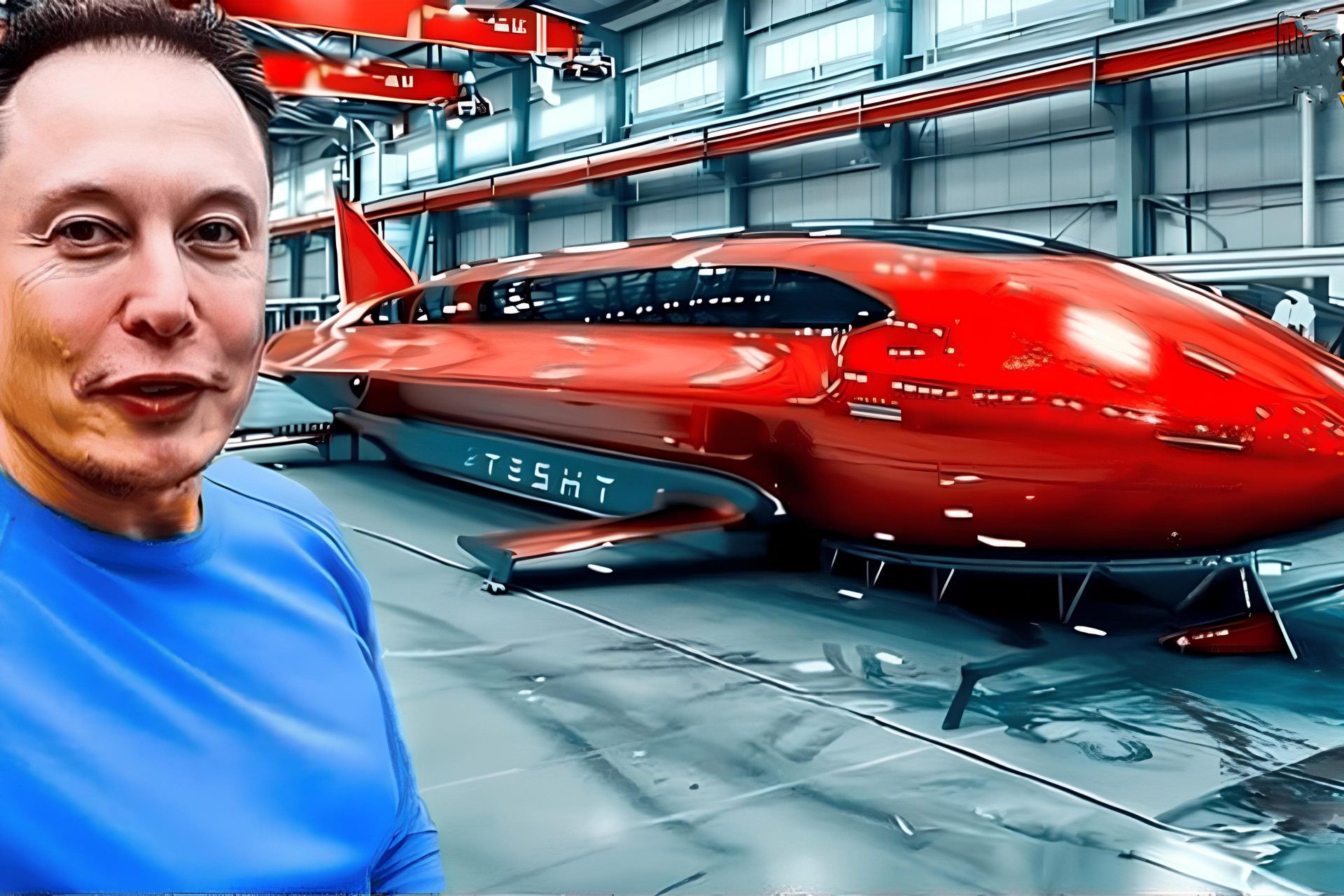 ایلان ماسک در کنار موشک هایپرسونیک قرمز (هوش مصنوعی)