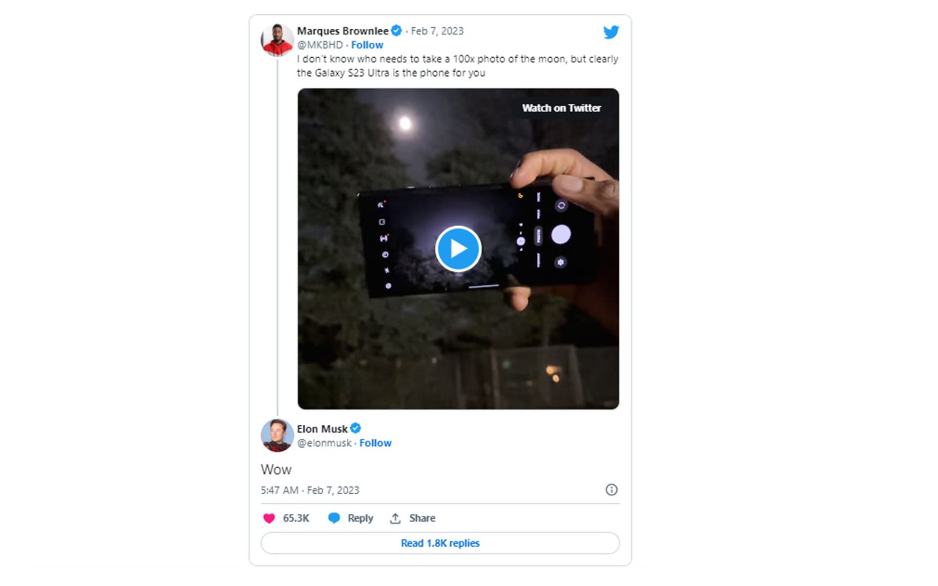 شگفت‌زده شدن ایلان ماسک از دوربین گلکسی اس ۲۳ اولترا