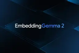 لوگوی مدل هوش مصنوعی EmbeddingGemma 2 (EmbeddingGemma 2) روی پس‌زمینه دیجیتال آبی