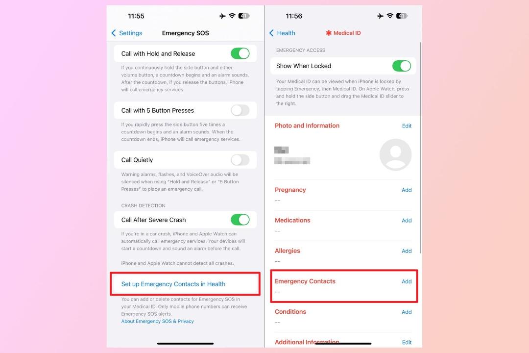 اضافه کردن مخاطبین اضطراری در IOS 