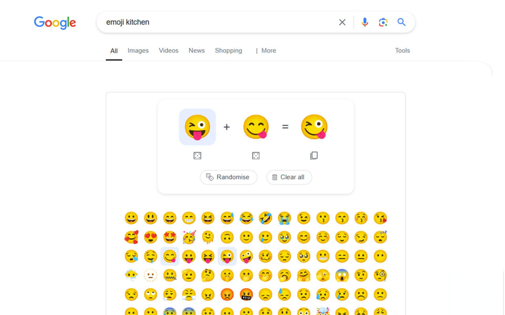 استفاده از Emoji Kitchen در موتور جست‌وجوی گوگل در دسکتاپ