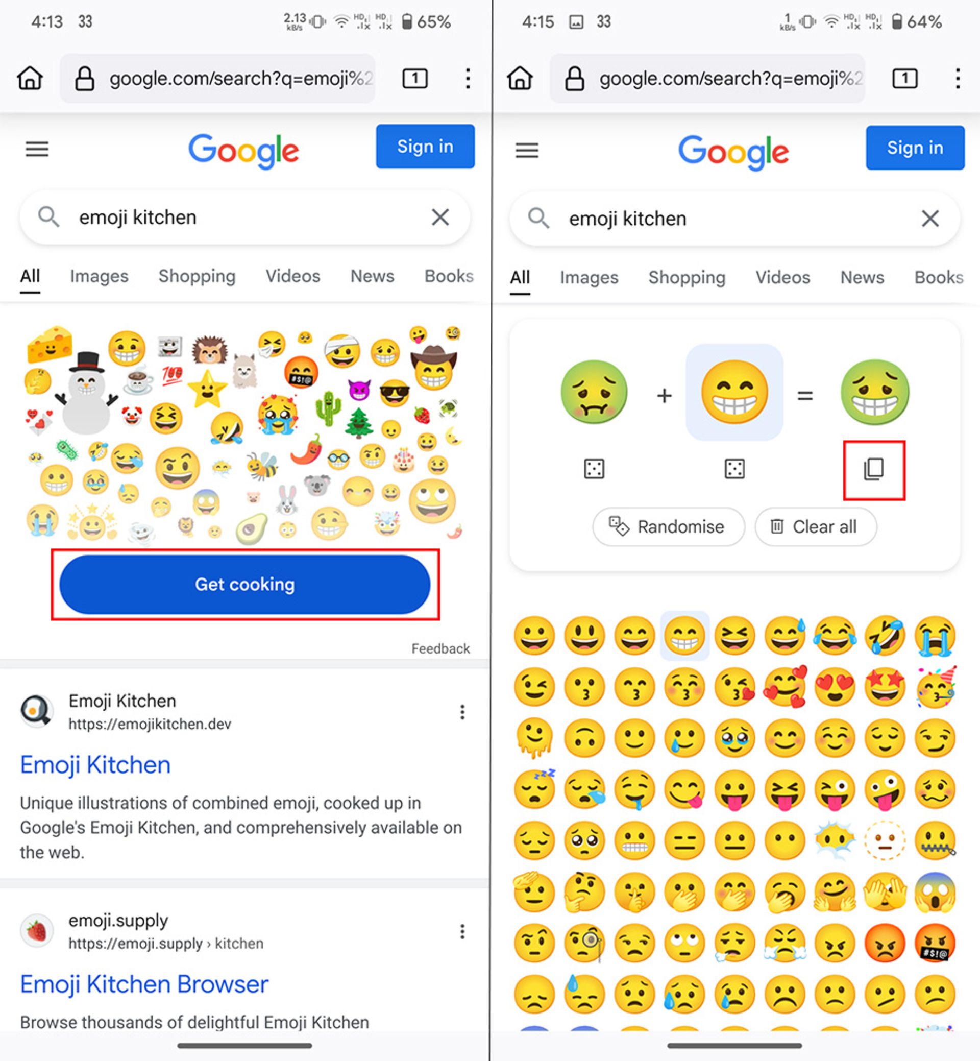 استفاده از Emoji Kitchen در موتور جست‌وجوی گوگل در اندروید