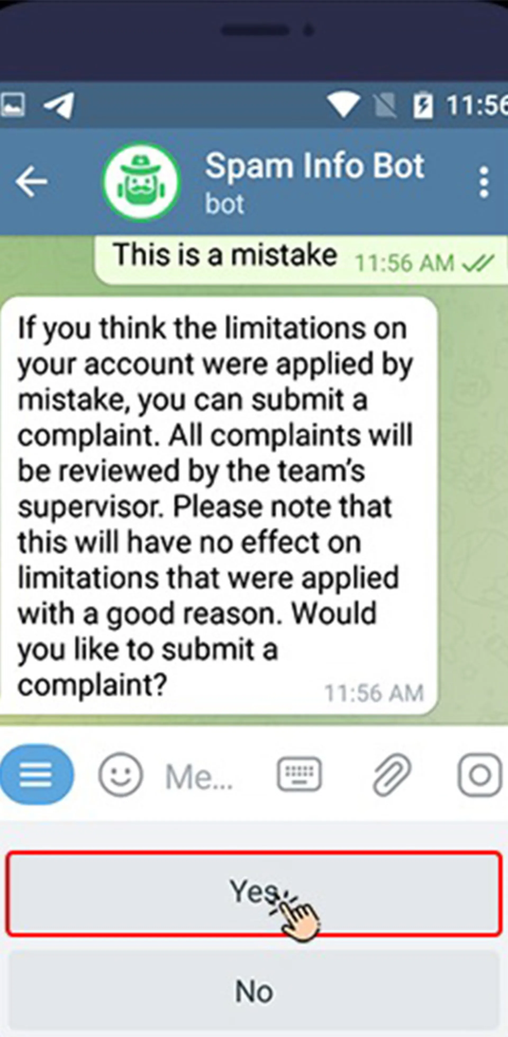 رفع ریپورت تلگرام با ربات ریپورت مرحله ۳