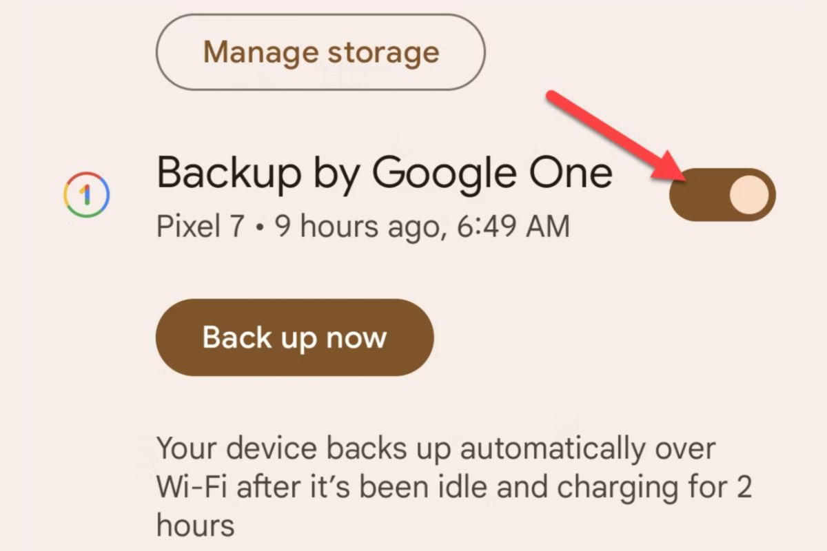 enabling google one backup setting on android