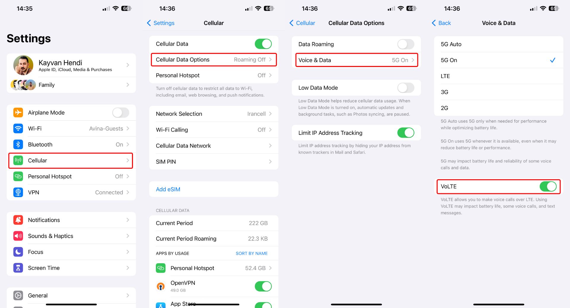 فعال کردن VoLTE در آیفون