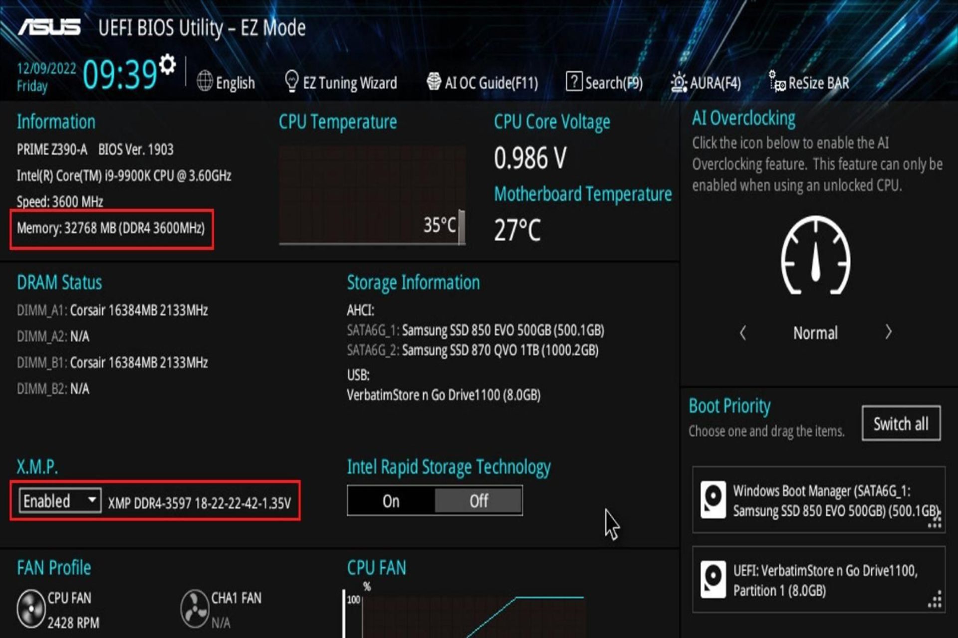 فعال کردن پروفایل XMP