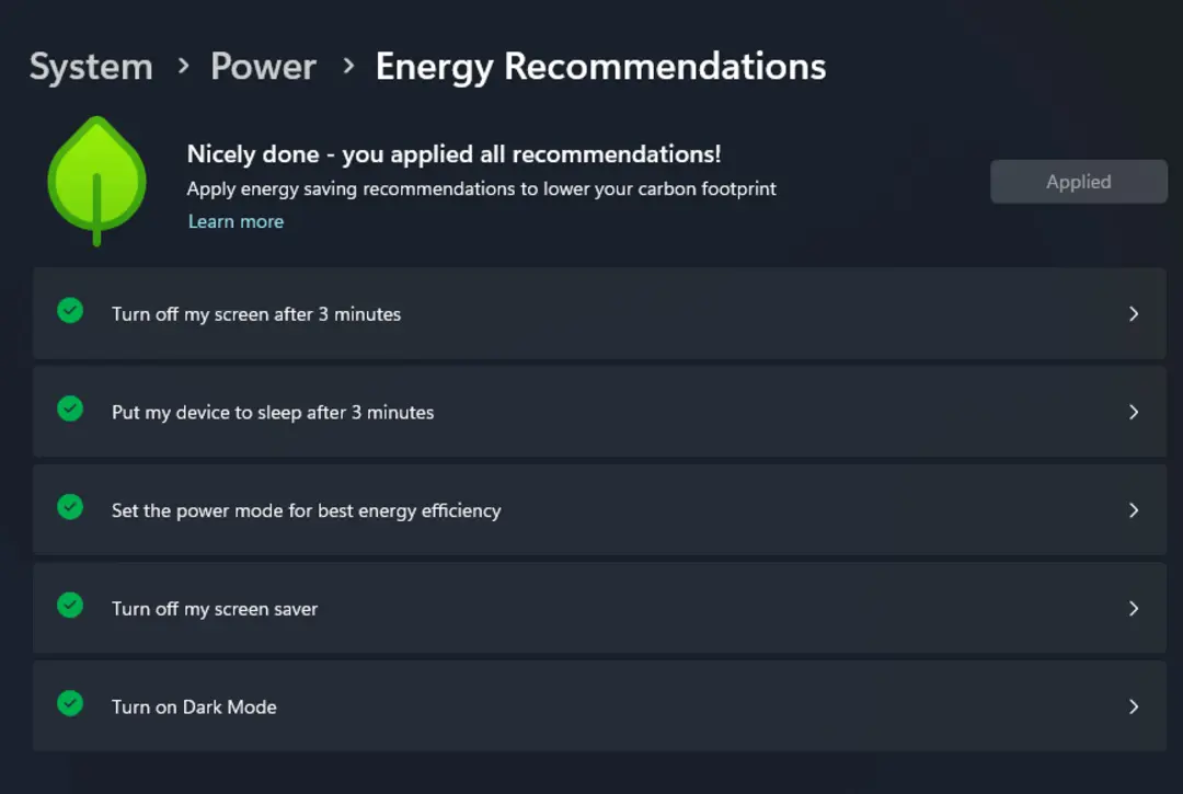Energy recommendations در آپدیت ویندوز ۱۱