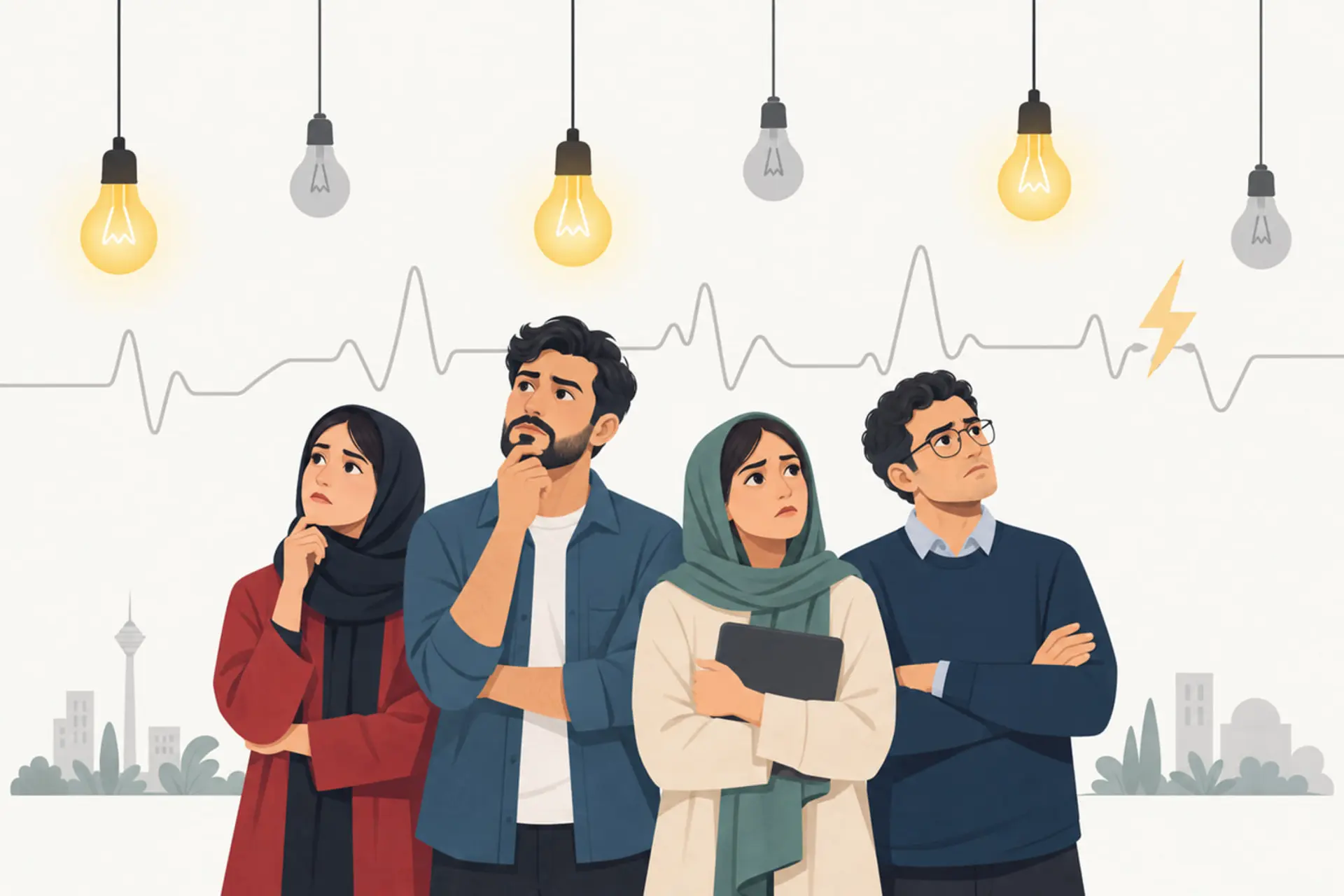 مردان و زنان در حال تفکر درباره بحران انرژی و ناترازی برق