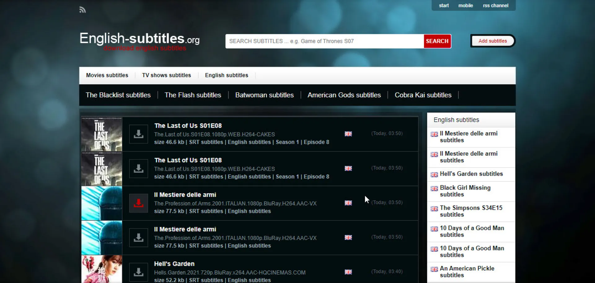 وب‌سایت دانلود زیرنویس english-subtitles