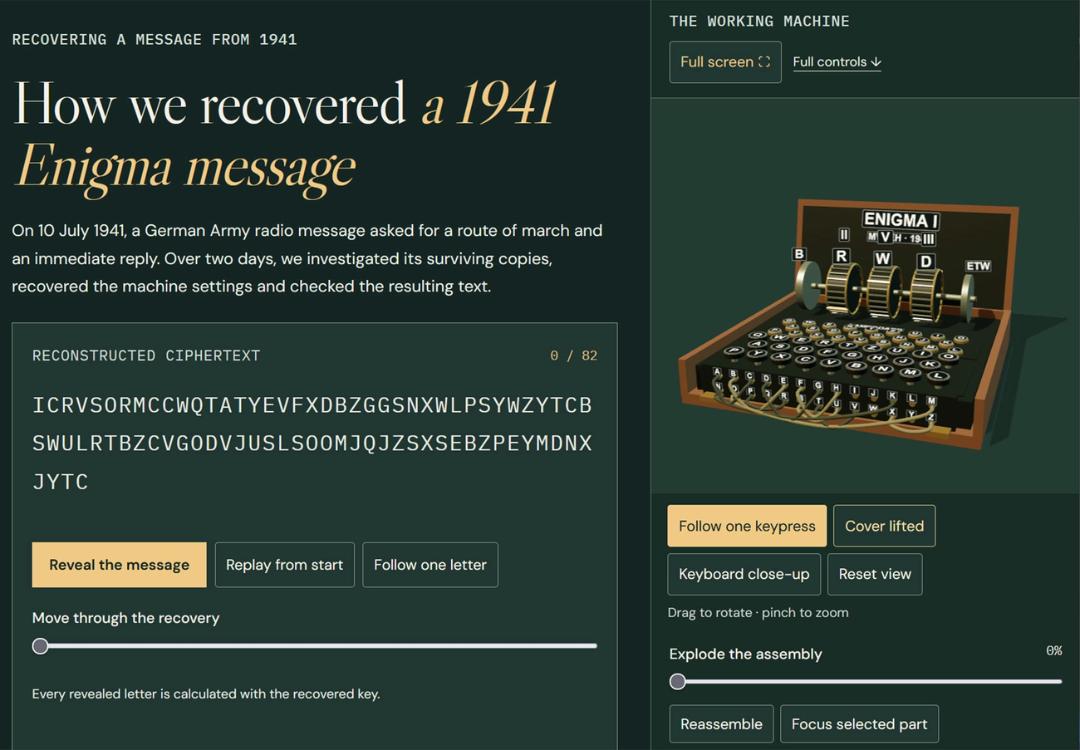 دستگاه رمزنگاری انیگما (Enigma) در یک محیط دیجیتال سه‌بعدی
