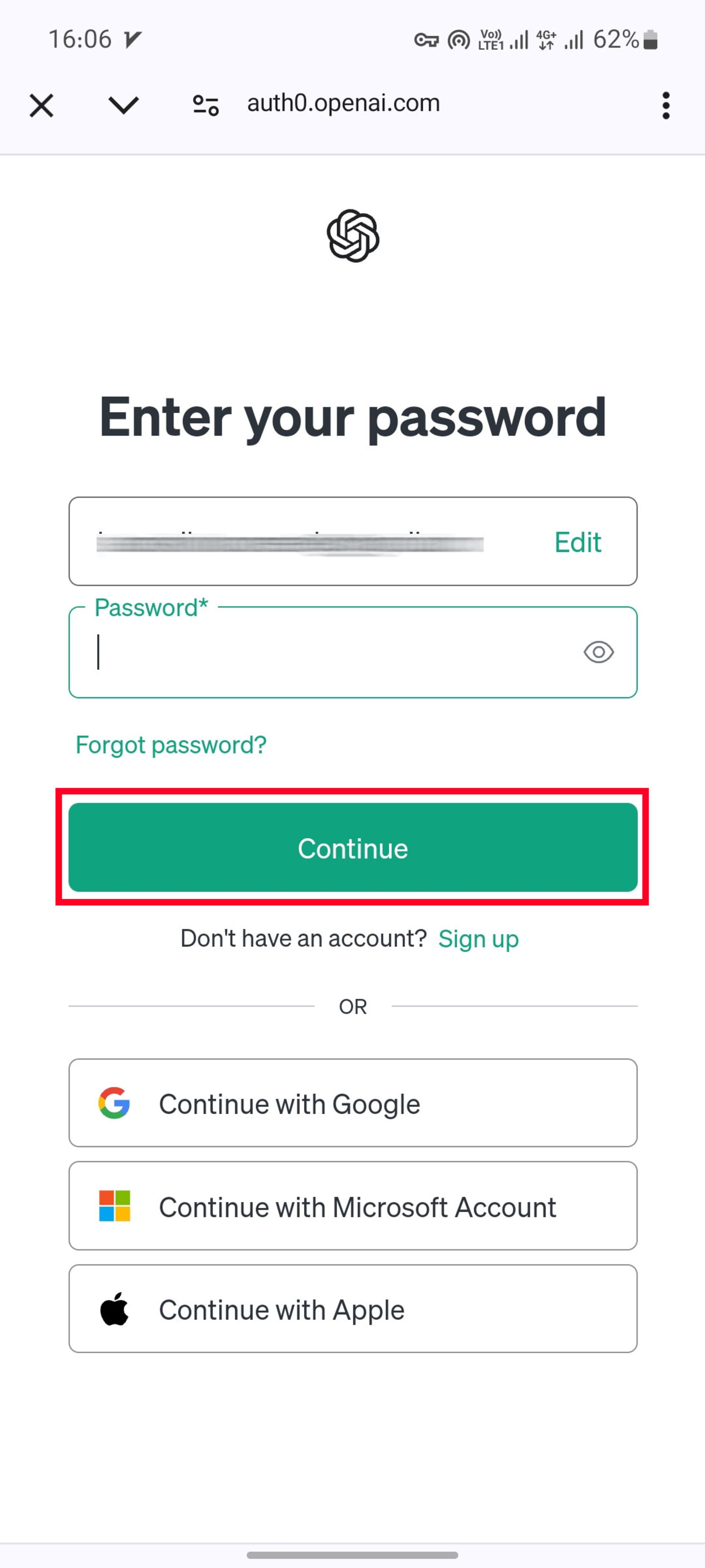 پنجره‌ی Enter password