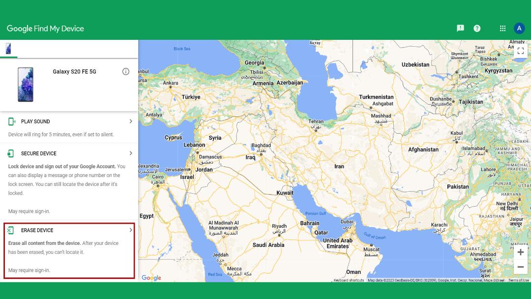 حذف اطلاعات گوشی گم شده از طریق Find My Device