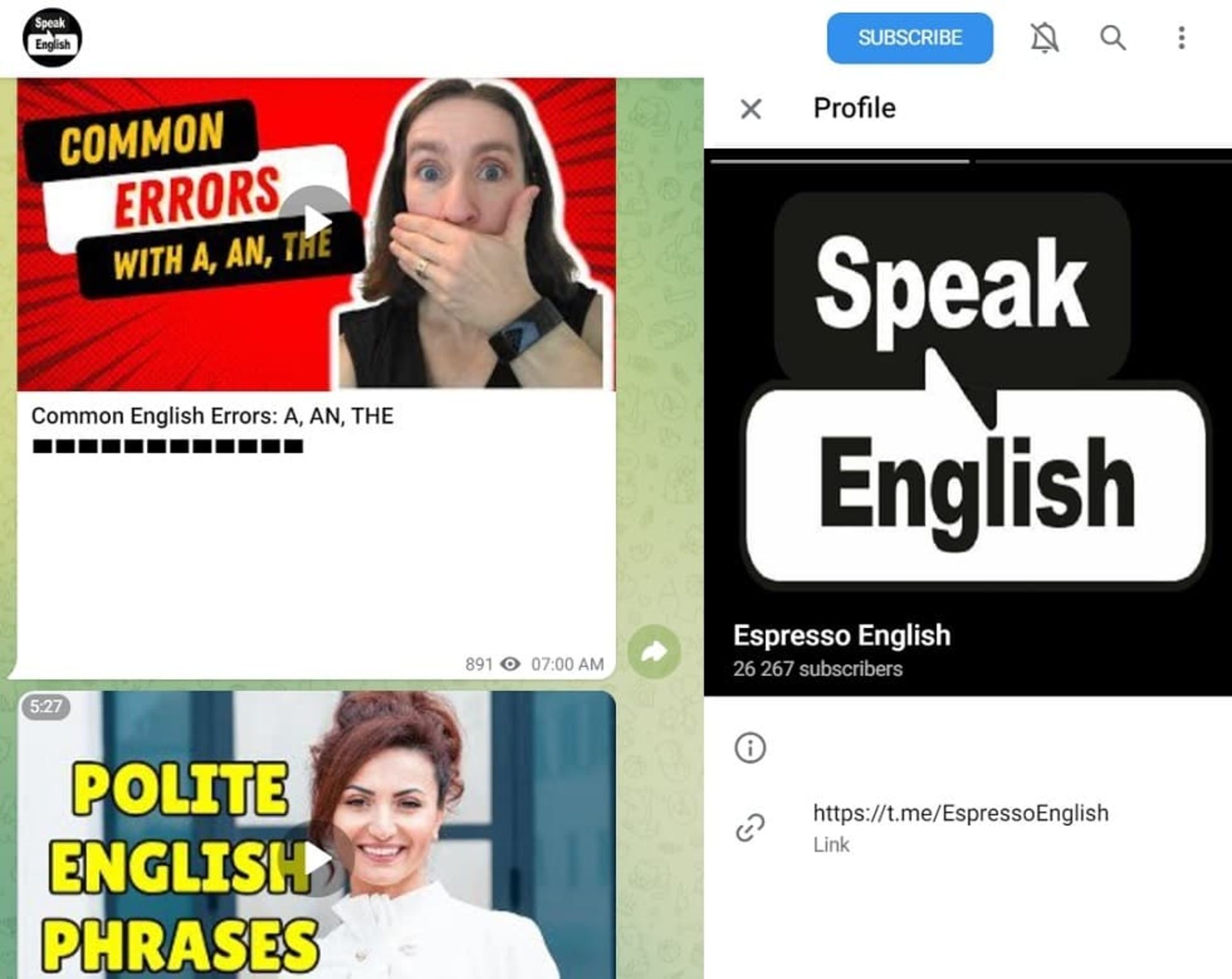 کانال انگلیسی تلگرام آموزش زبان espresso english