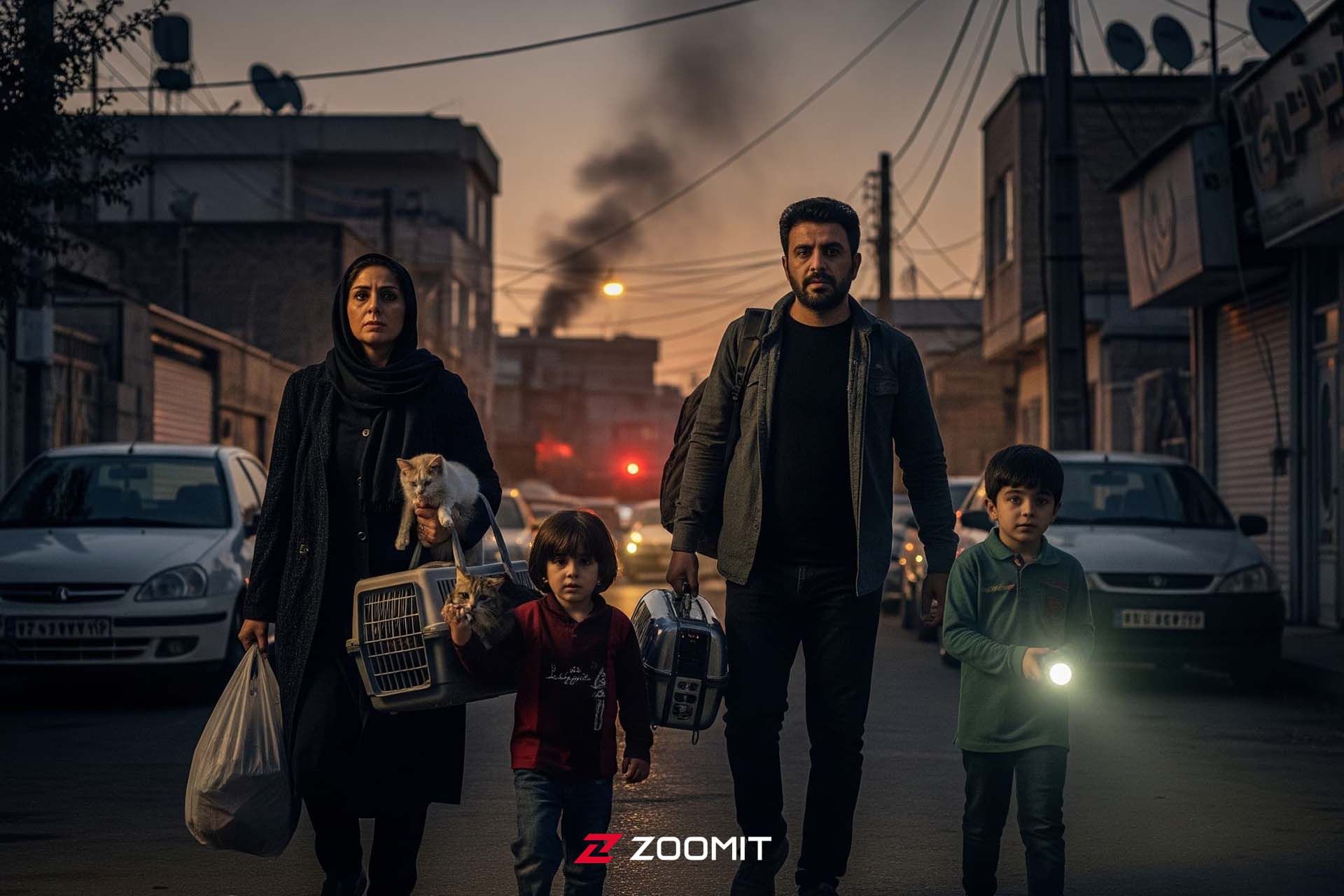 تصویر هوش مصنوعی از خانواده در حال  تخلیه امن خانه