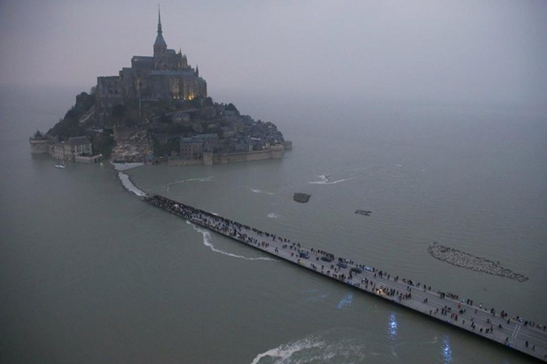 4 an aerial view shows the mont saint michel off frances normandy coast s 38362