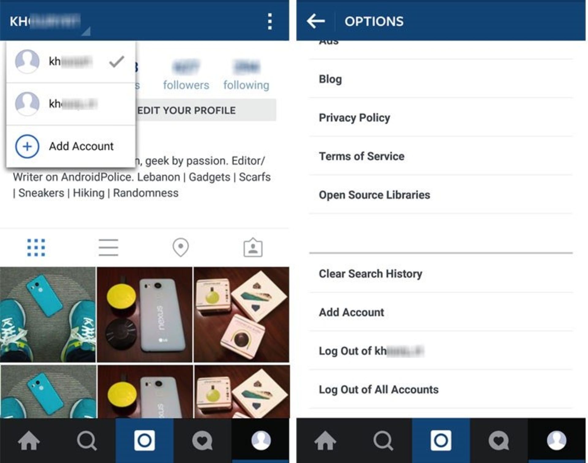 تغییر حساب کاربری در اینستاگرام