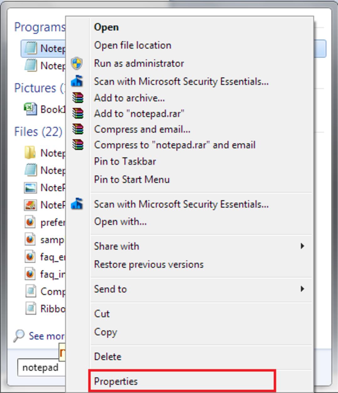 Notepad-Shortcut-Properties