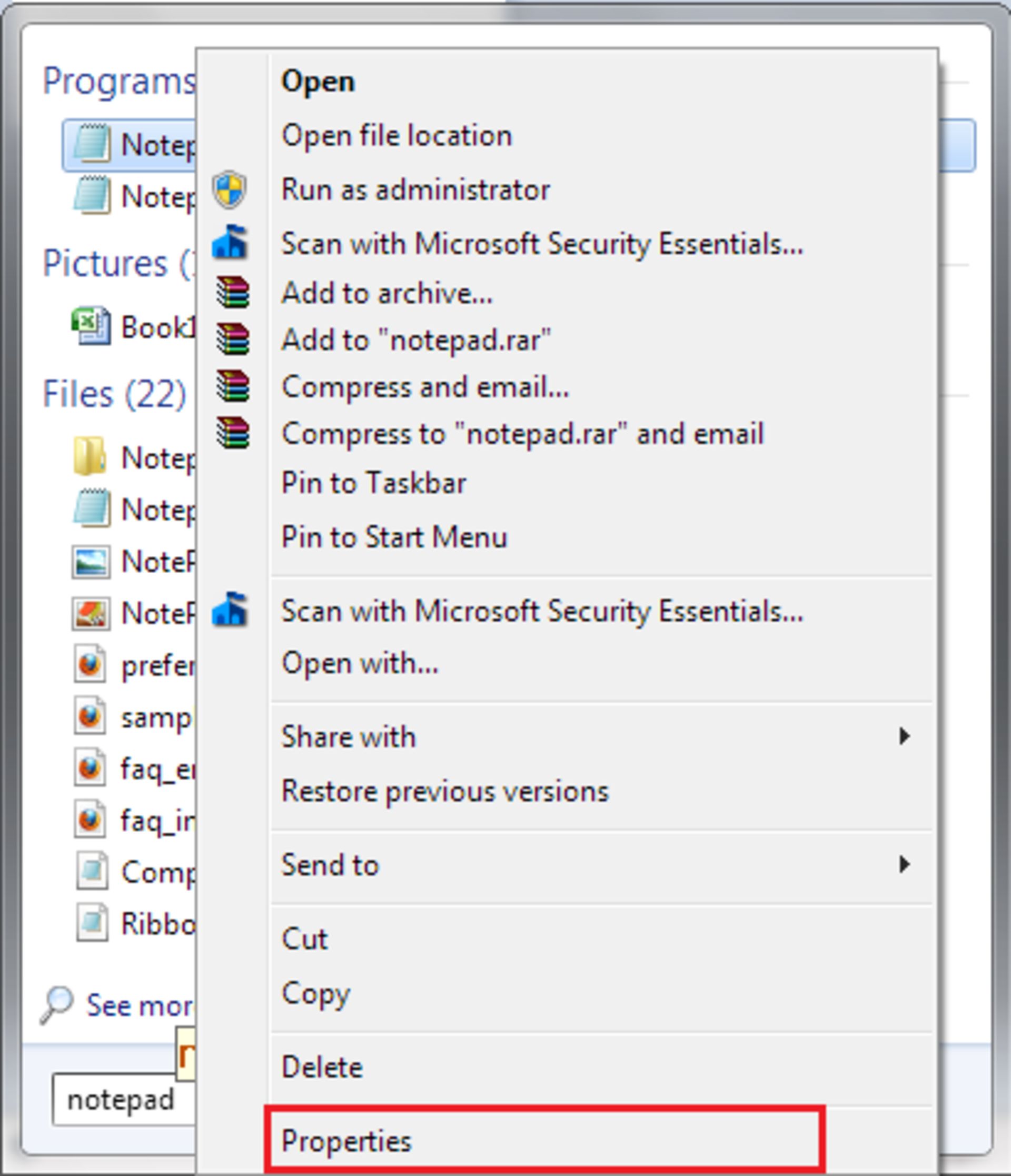 Notepad-Shortcut-Properties