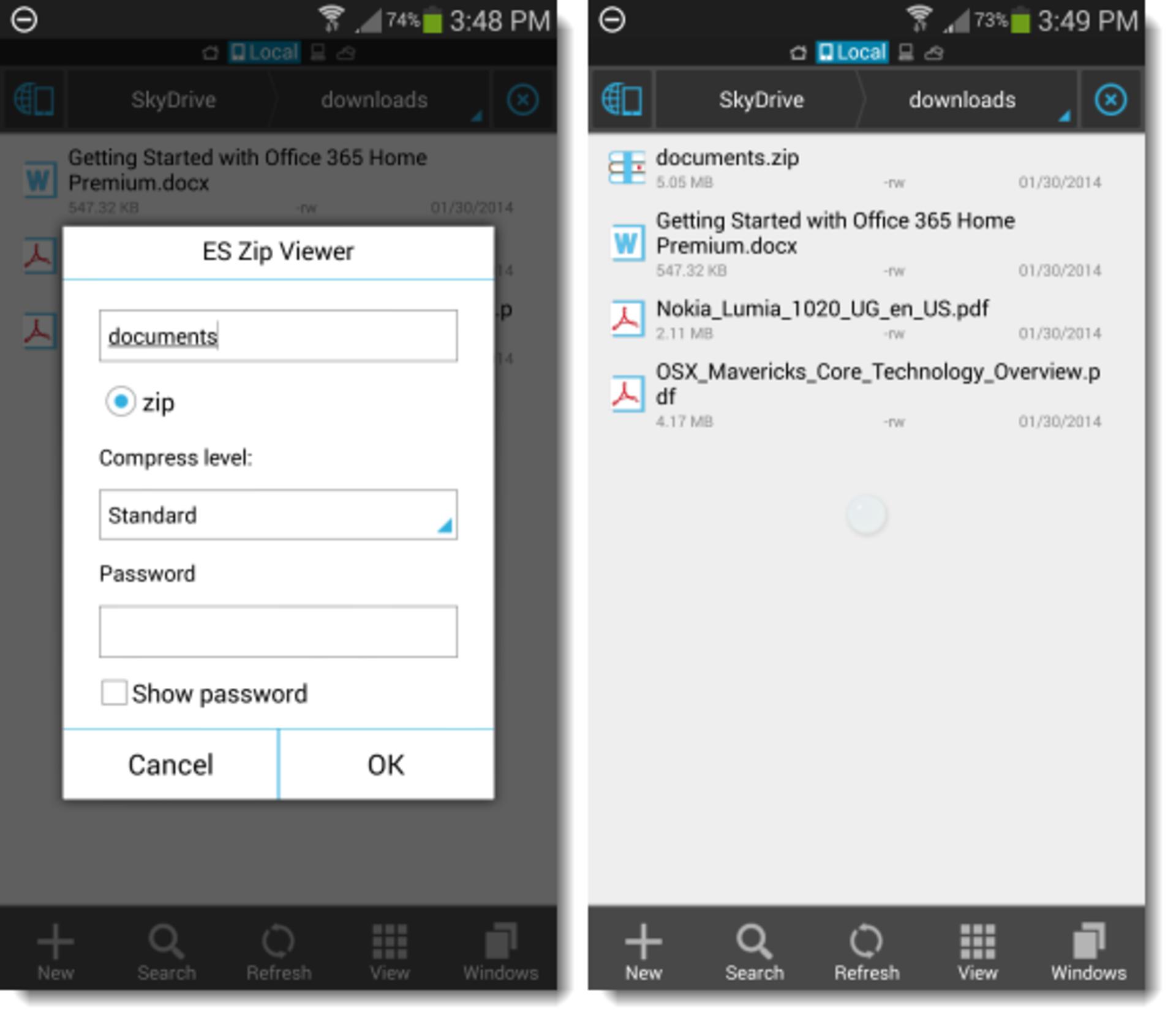 Zip file options