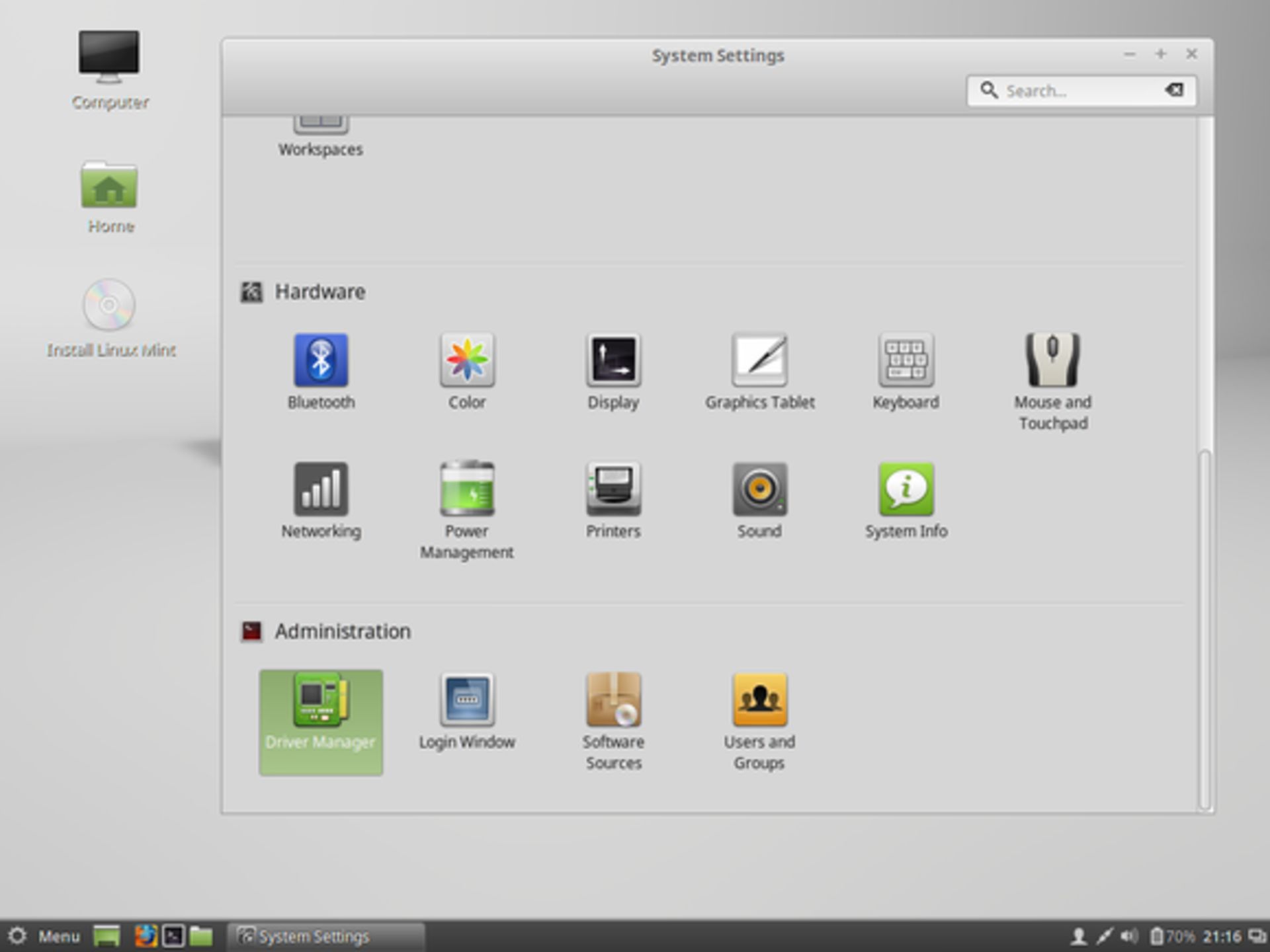 linux mint system settings