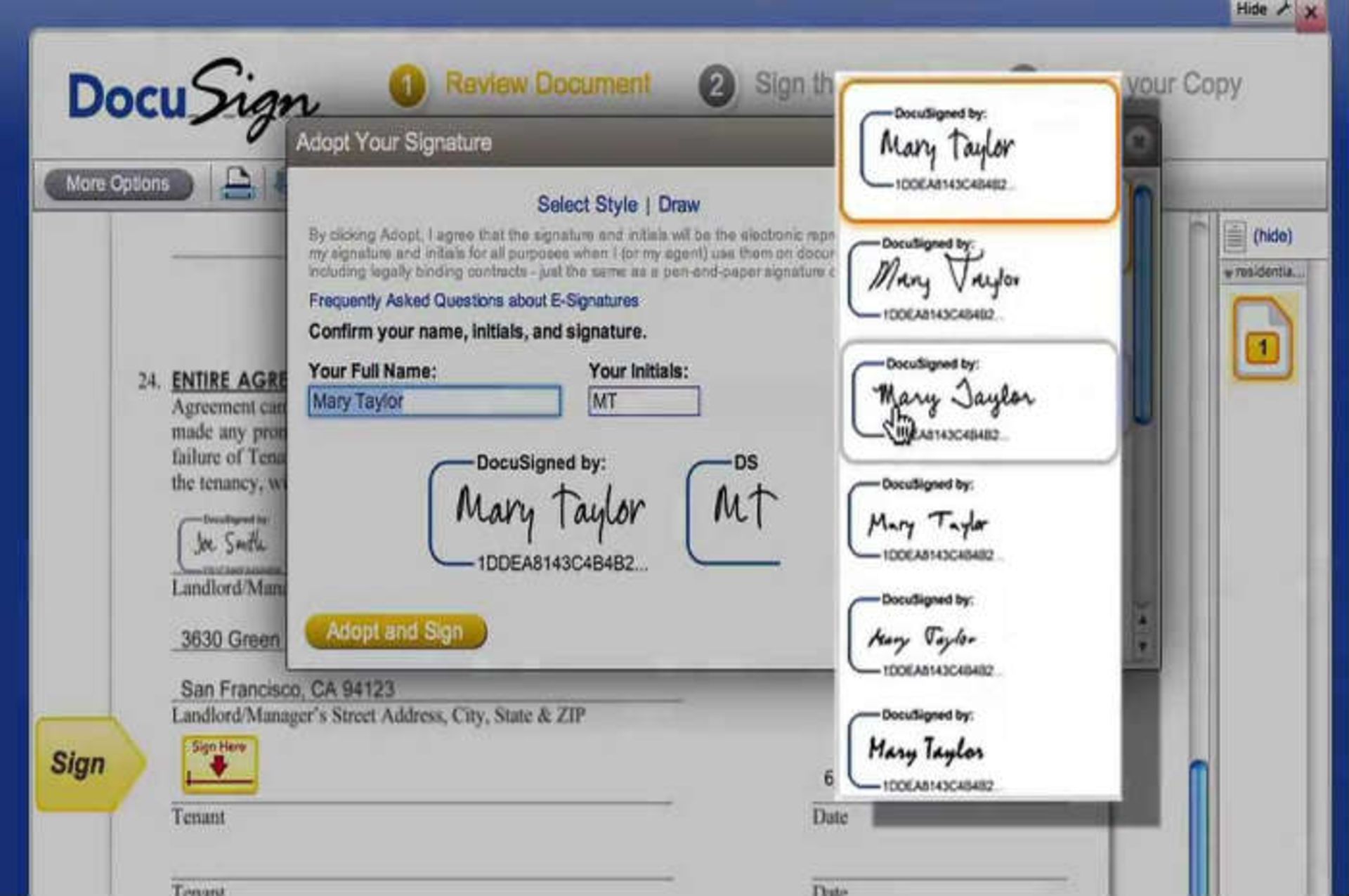 نمونه‌ای از امضای الکترونیکی